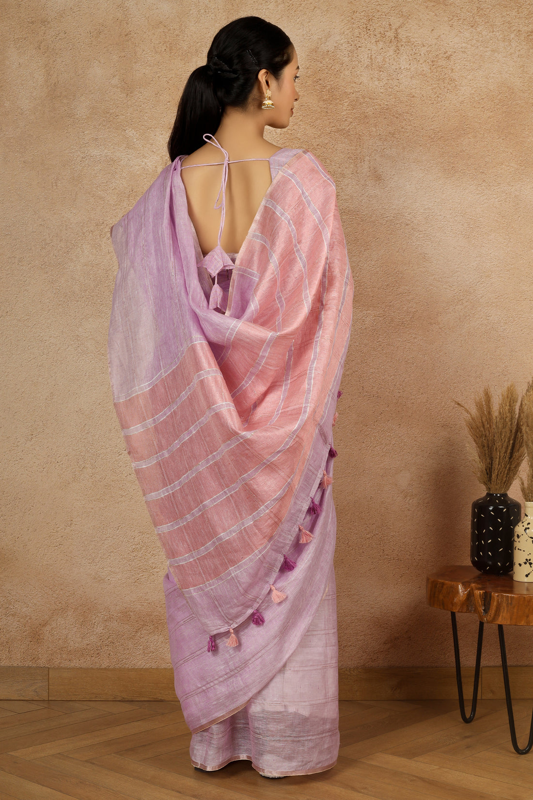 Gul Lavender Linen Zari Sari