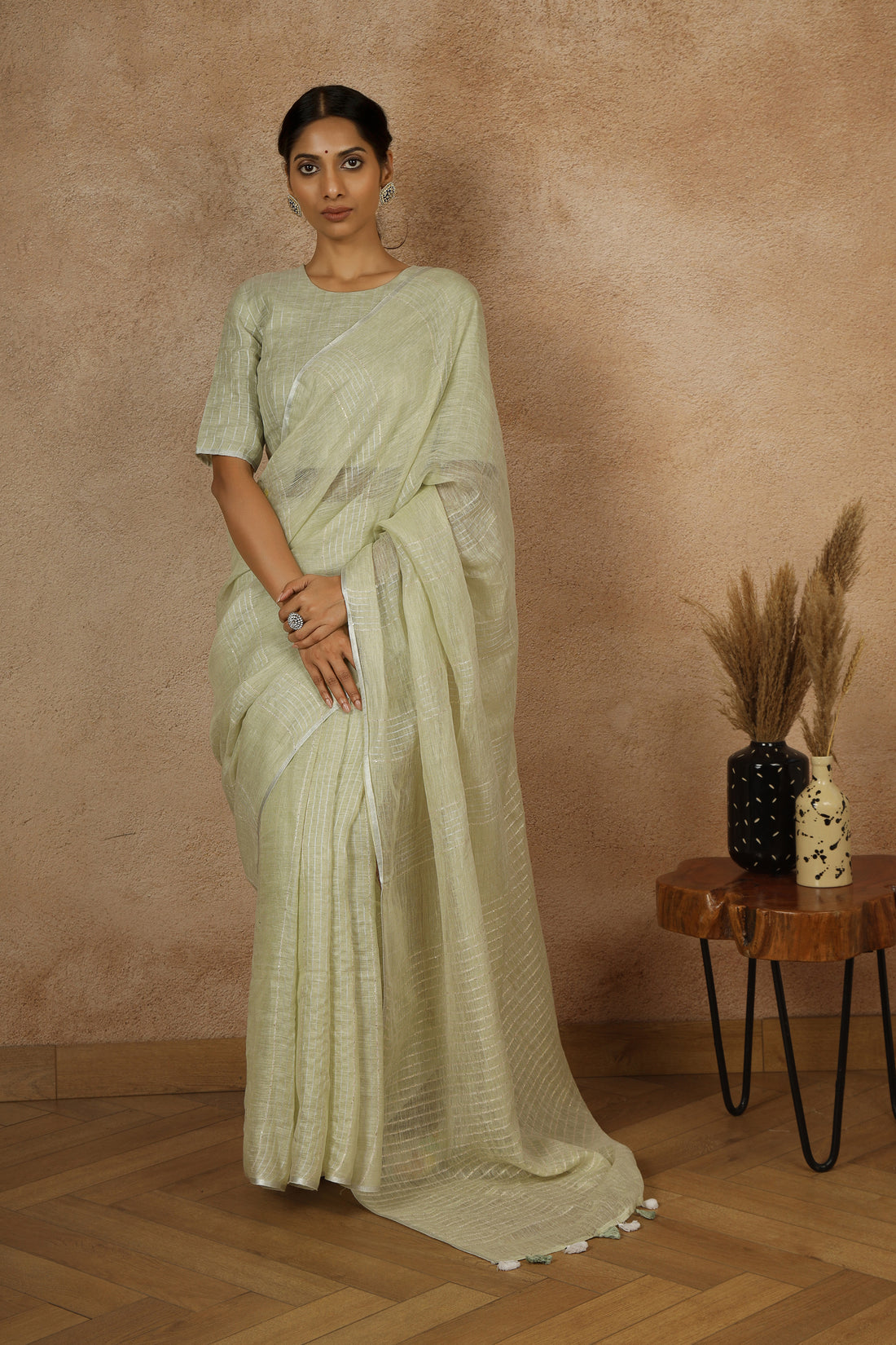 Pista Barfi Linen Sari