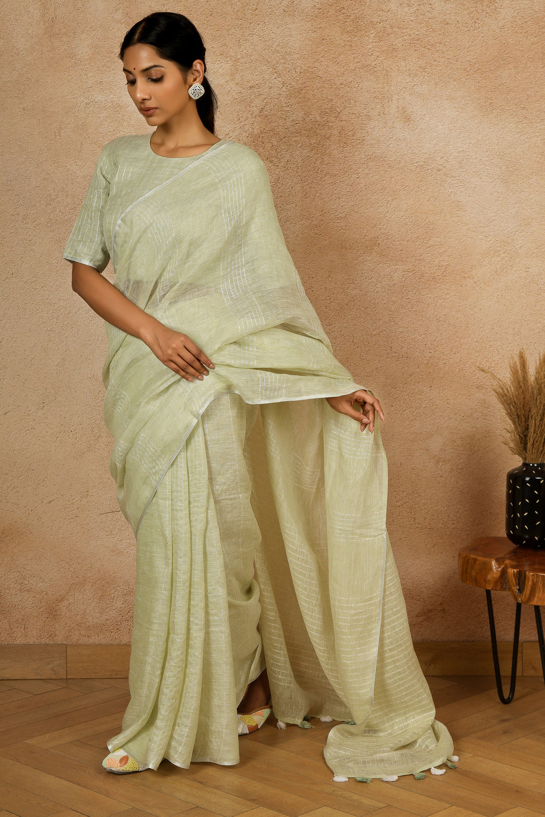 Pista Barfi Linen Sari