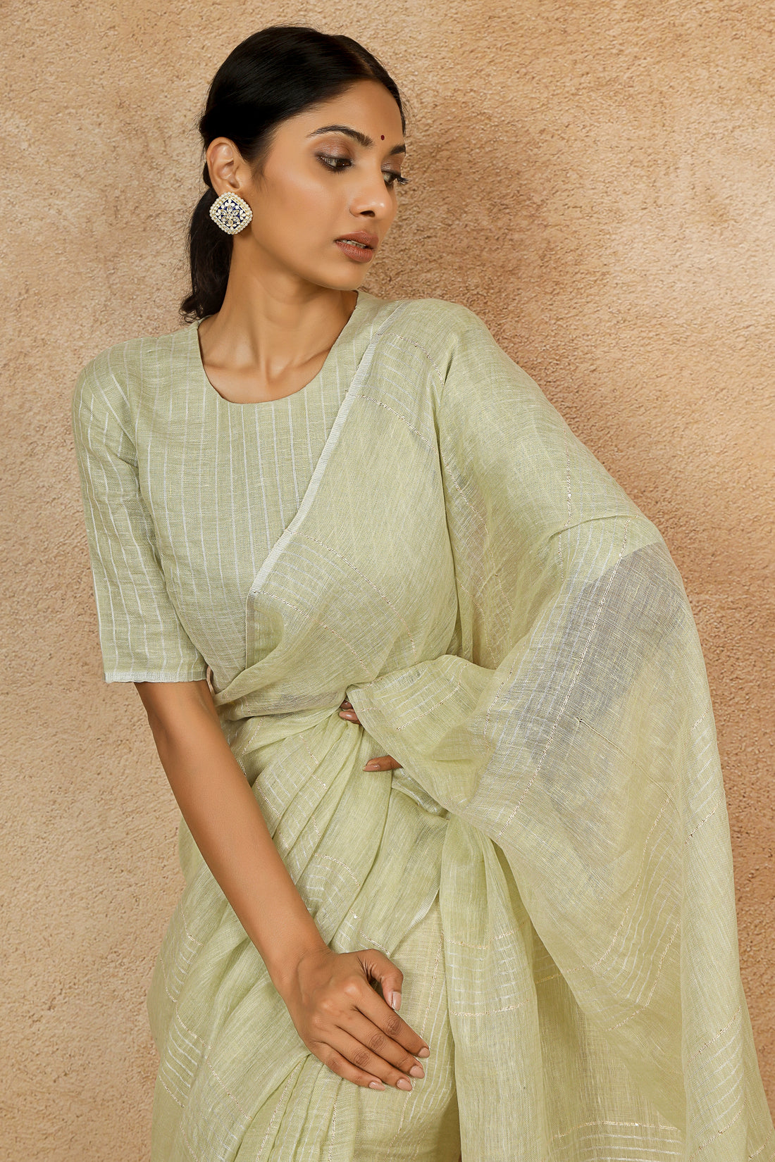 Pista Barfi Linen Sari