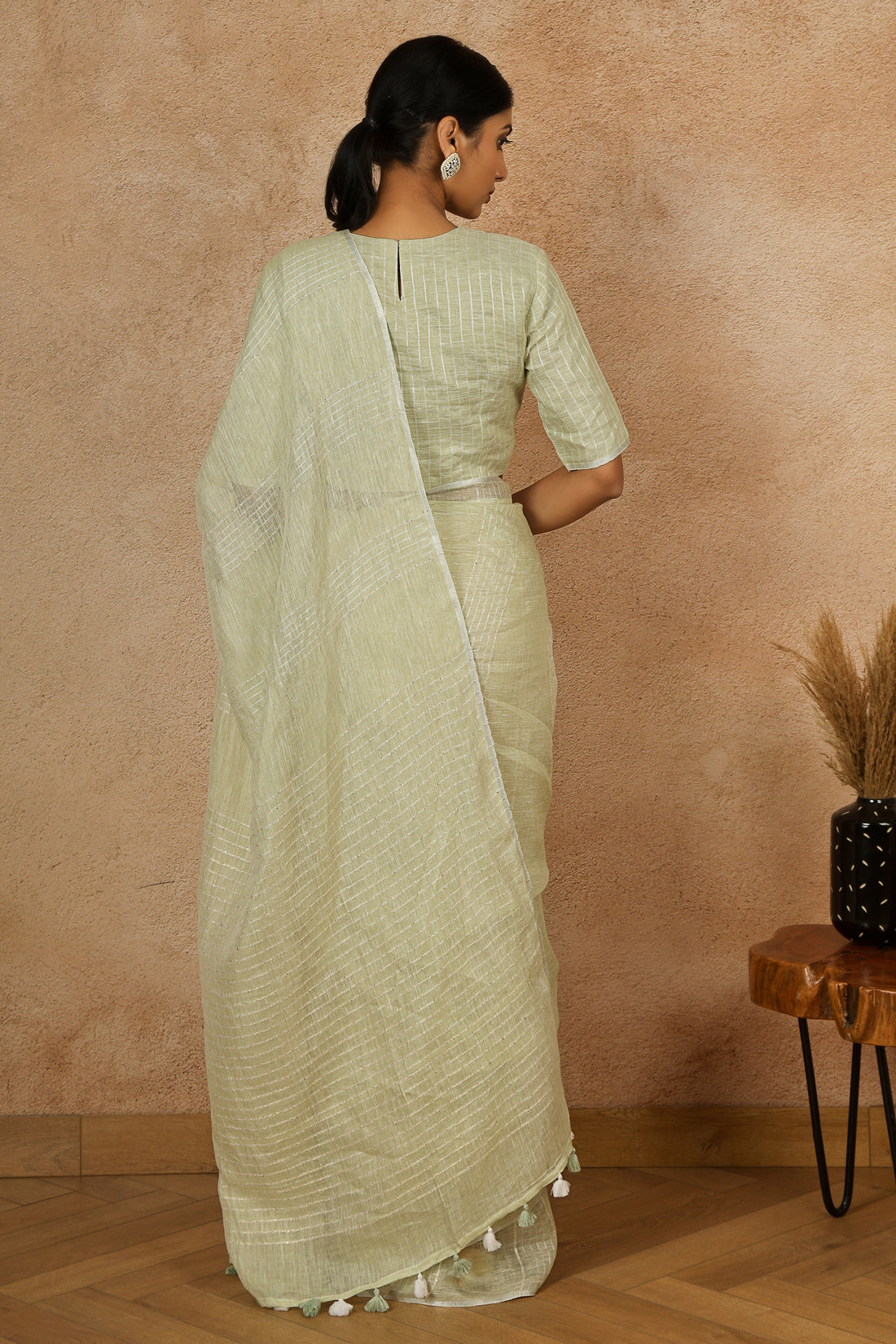 Pista Barfi Linen Sari