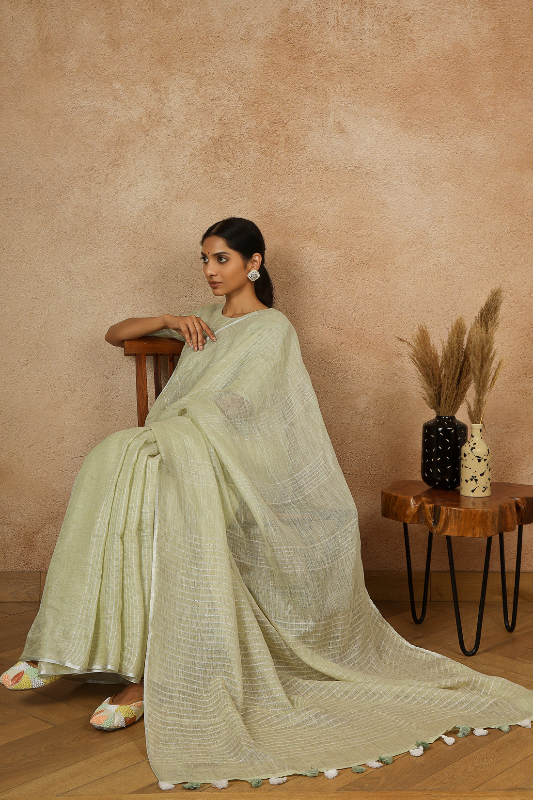 Pista Barfi Linen Sari