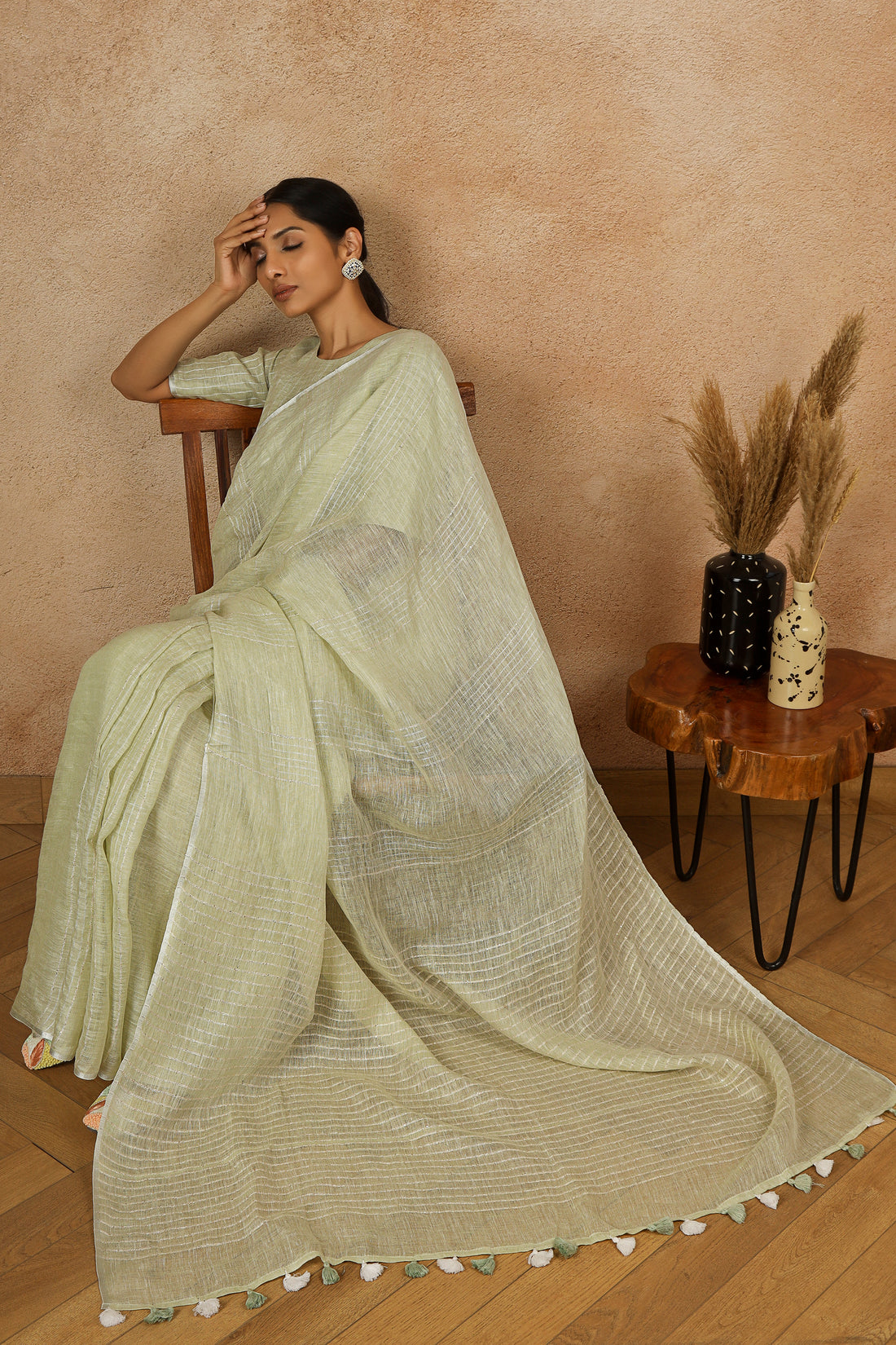 Pista Barfi Linen Sari