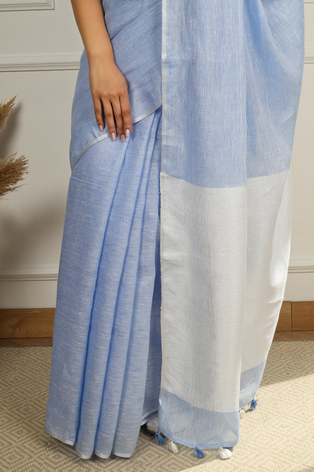 Falguni Powder Blue Solid Linen Sari