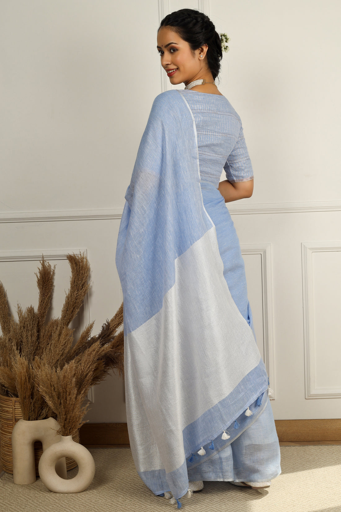 Falguni Powder Blue Solid Linen Sari