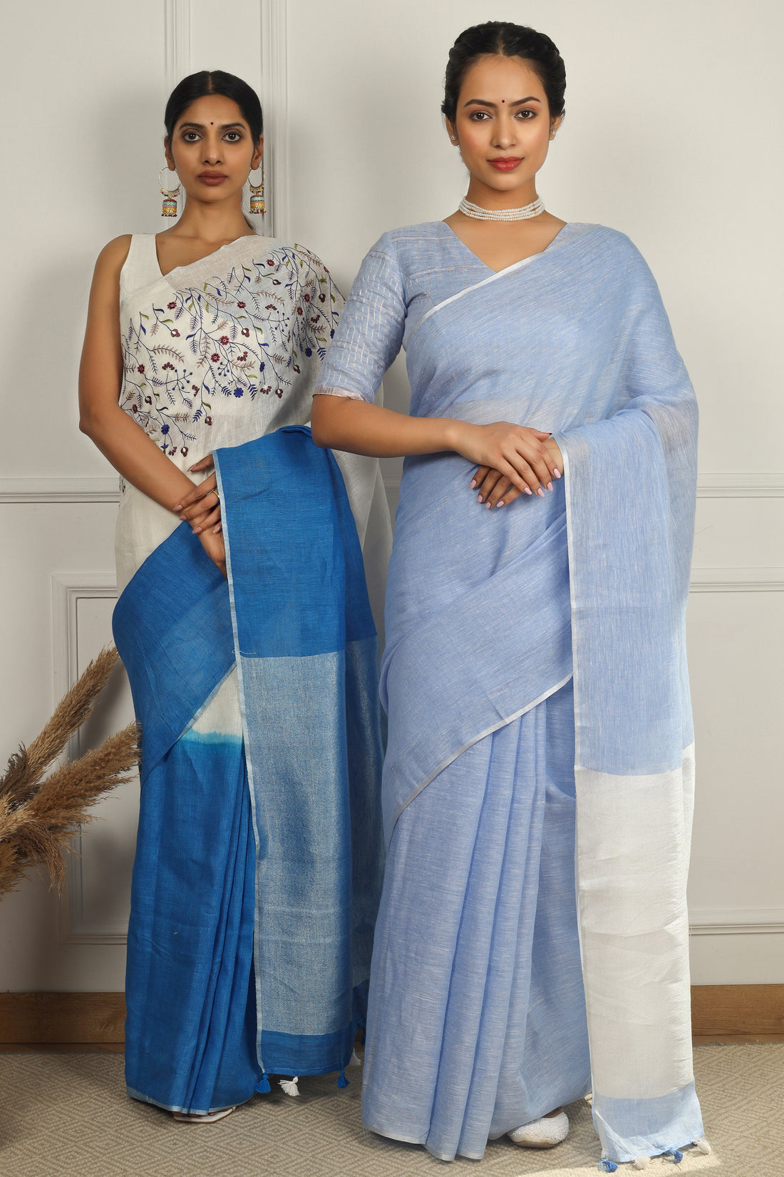 Falguni Powder Blue Solid Linen Sari