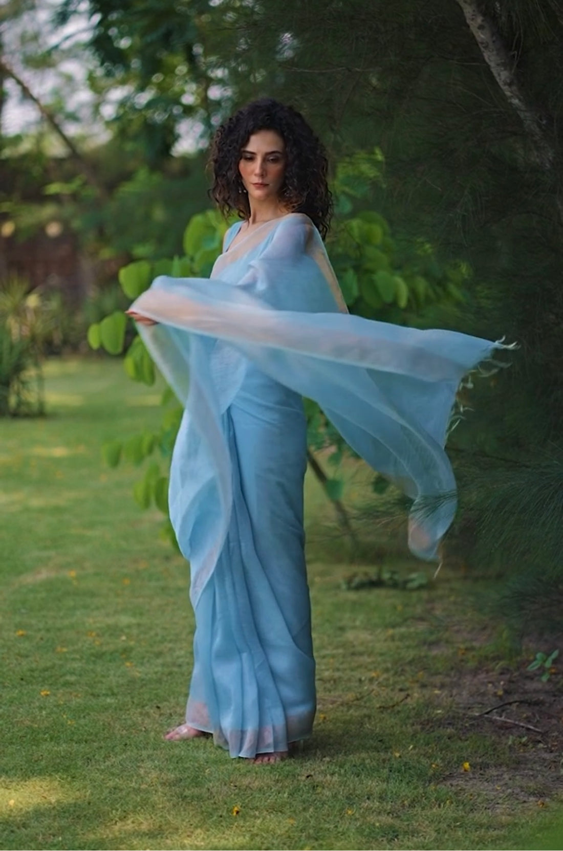 Powder Blue Linen Silk Saree