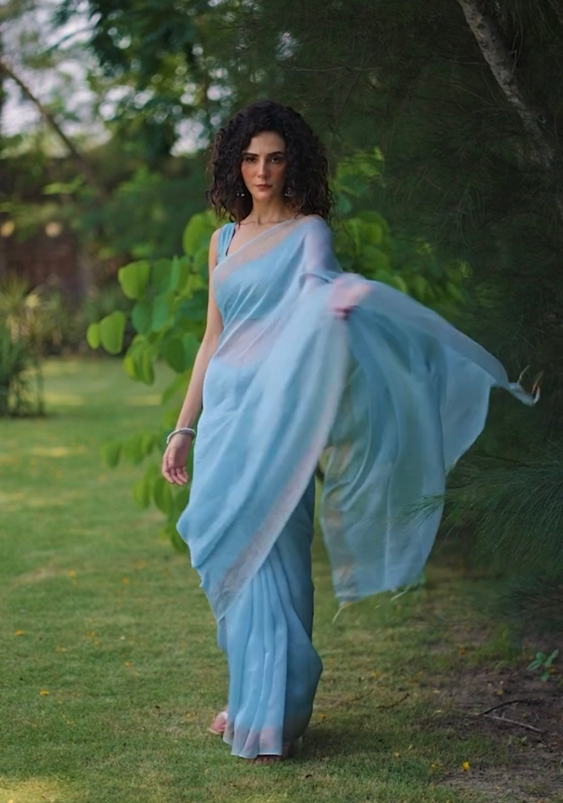 Powder Blue Linen Silk Saree