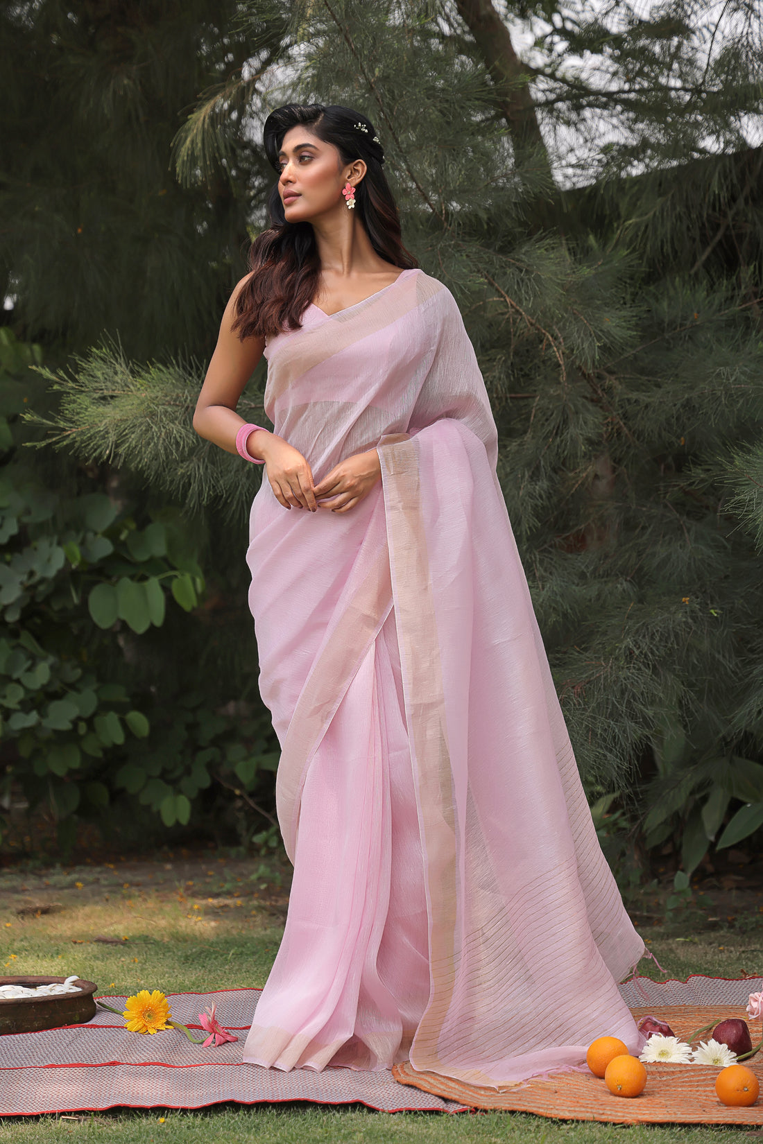 Gulabi Resham Linen Silk Sari