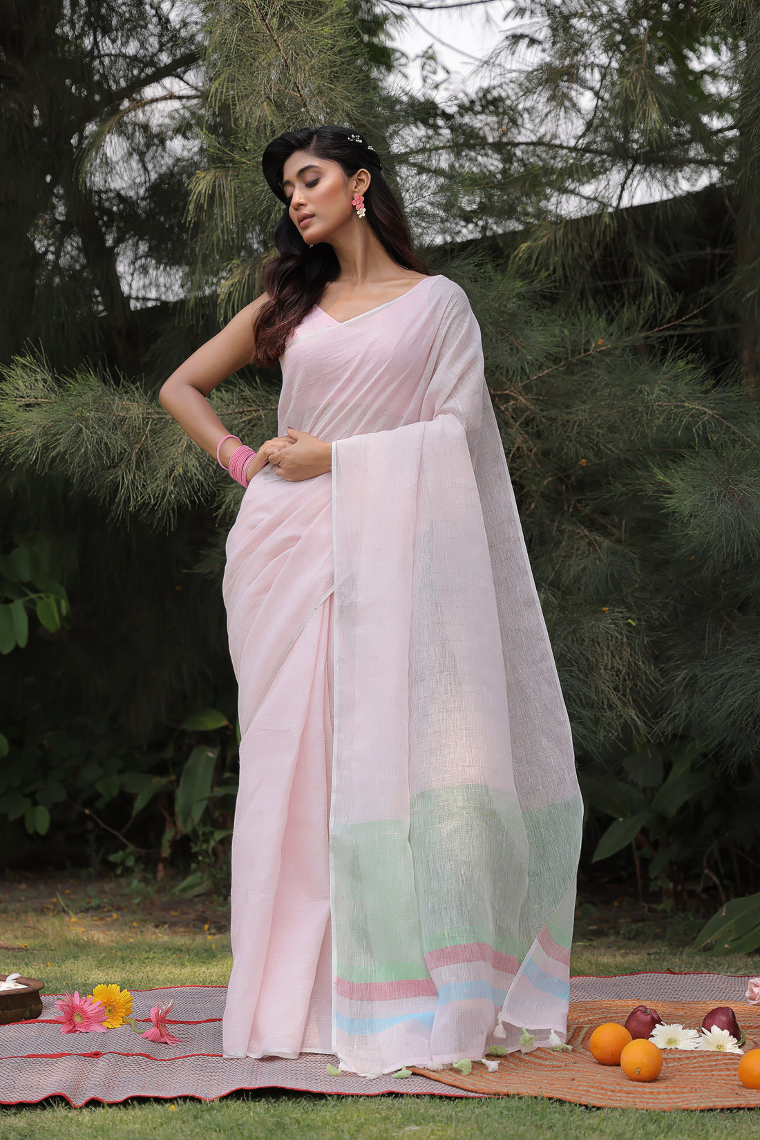 Blushing Beauty Pure Linen Sari