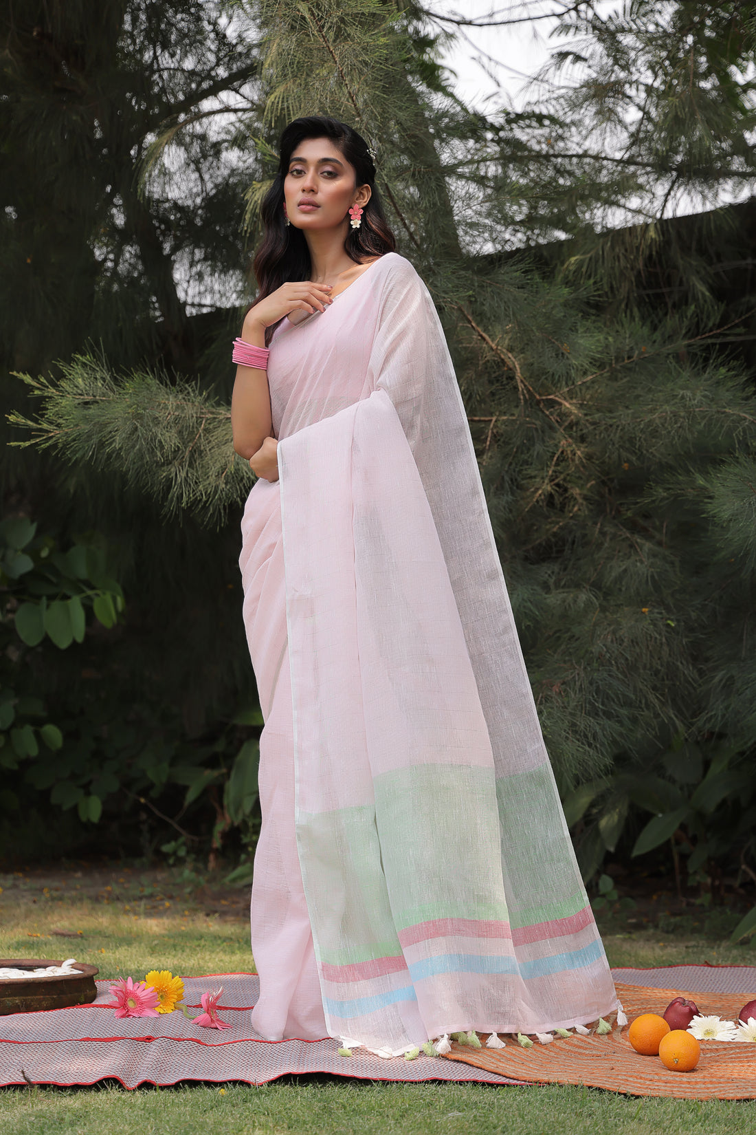 Blushing Beauty Pure Linen Sari