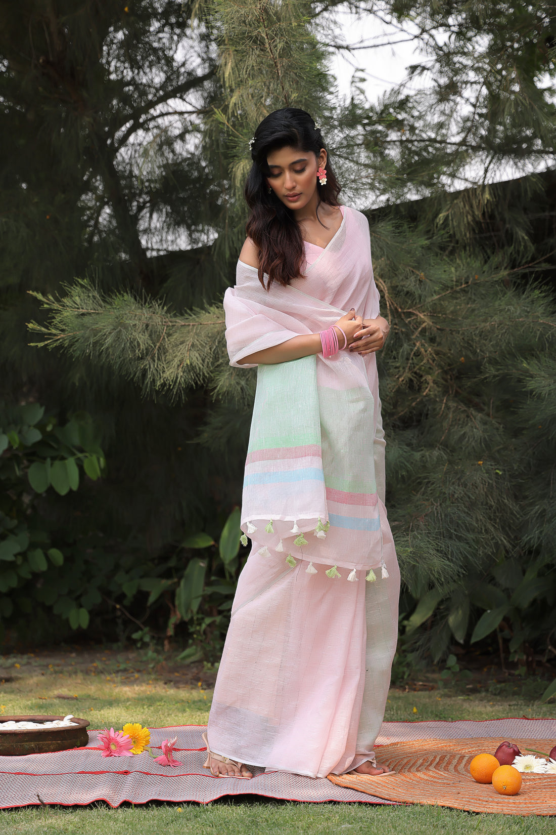 Blushing Beauty Pure Linen Sari