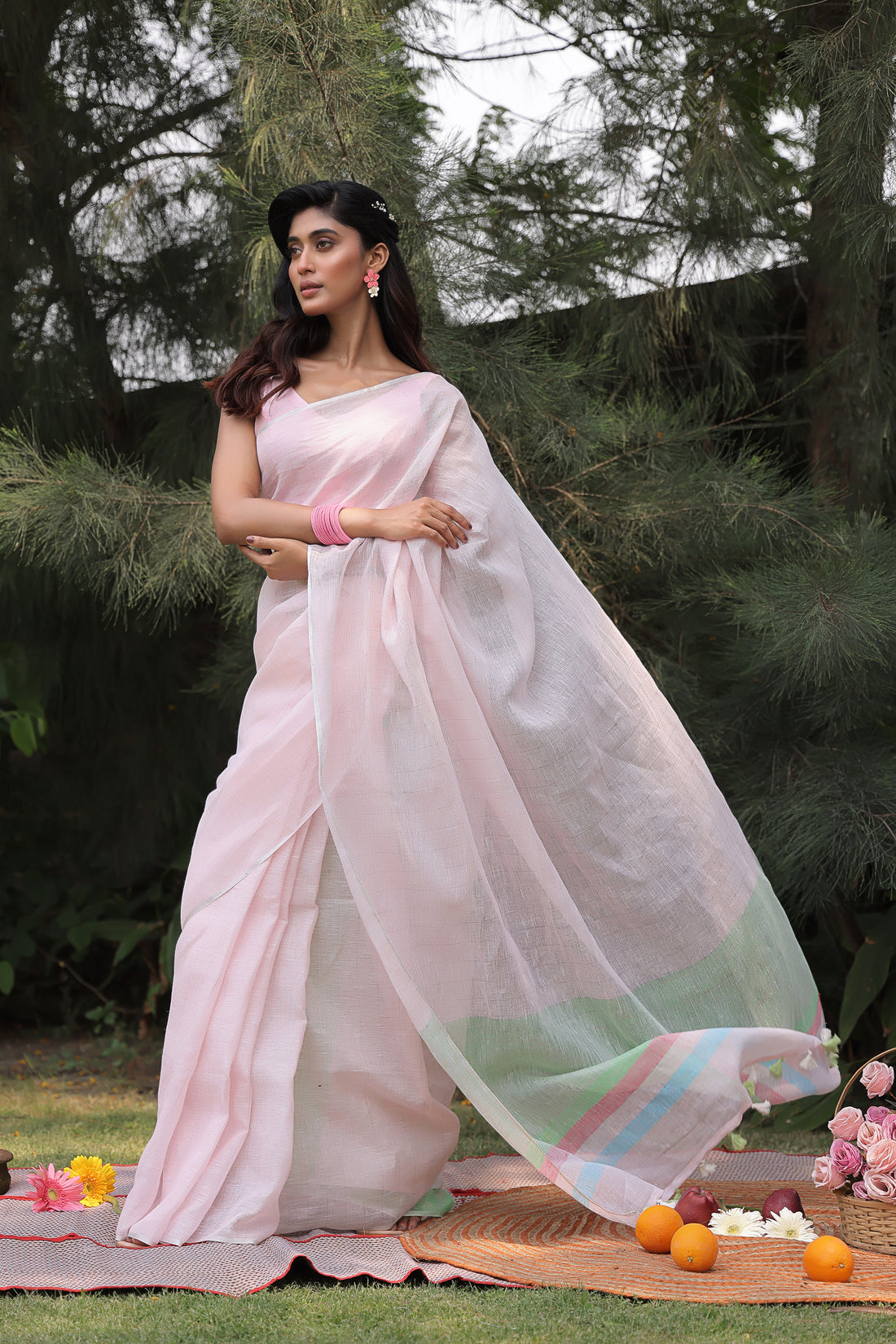 Blushing Beauty Pure Linen Sari