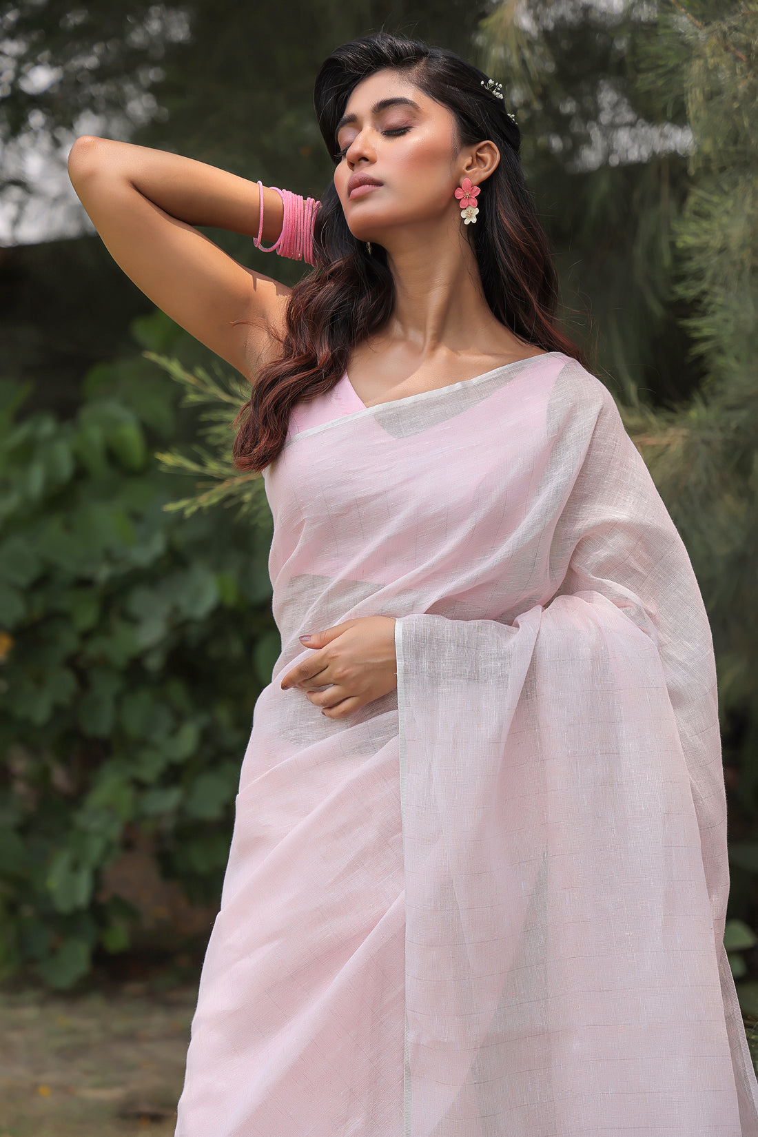 Blushing Beauty Pure Linen Sari