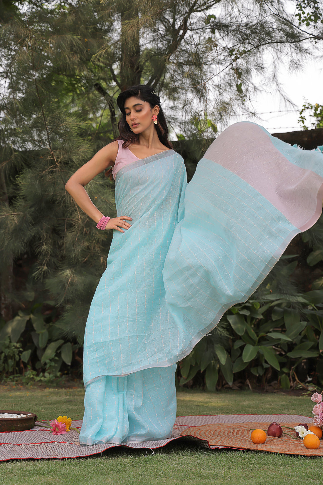 Mystic Blue Linen Saree