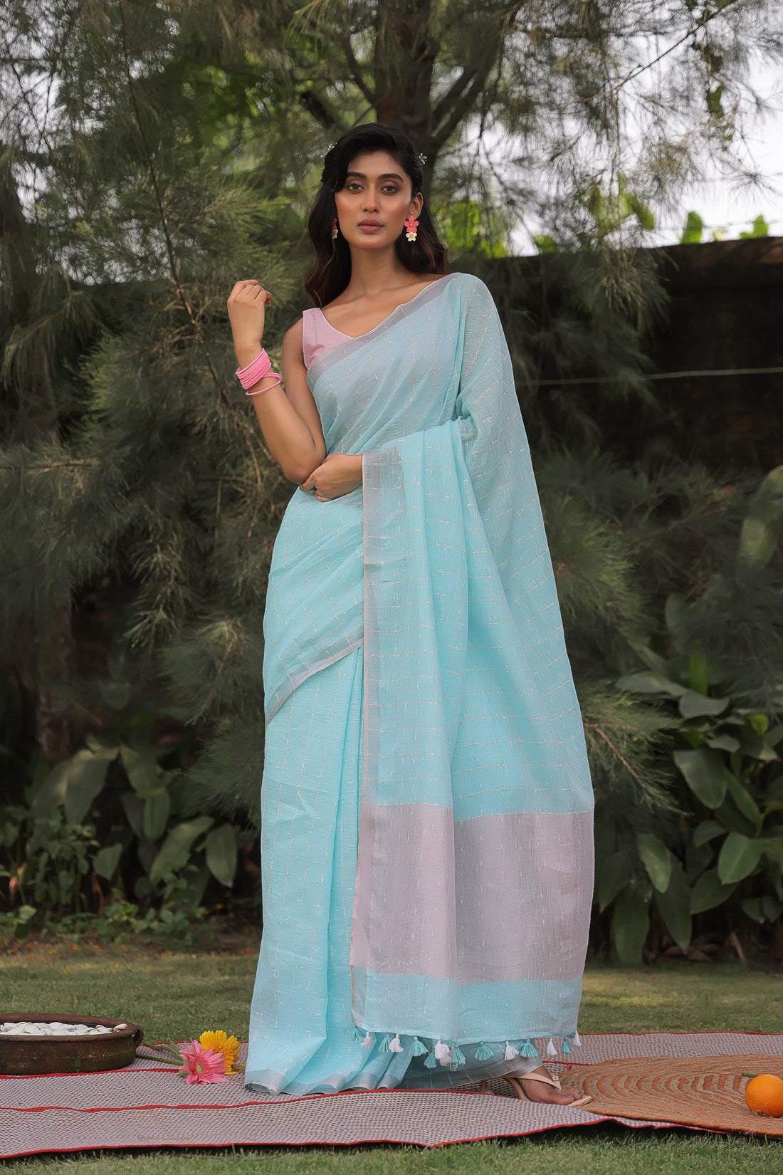 Mystic Blue Linen Saree