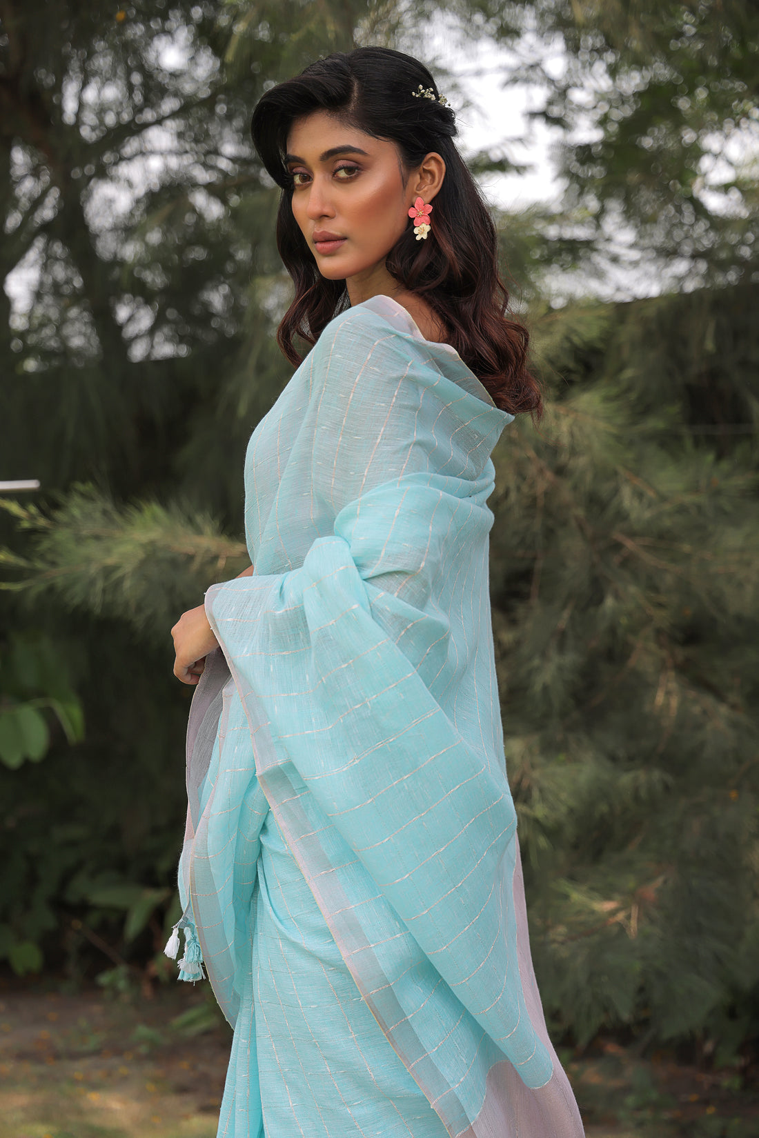 Mystic Blue Linen Saree