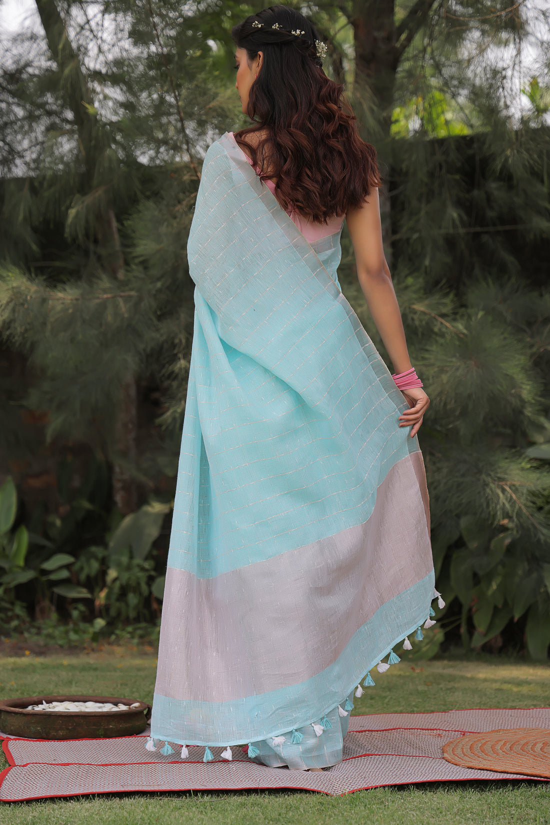 Mystic Blue Linen Saree