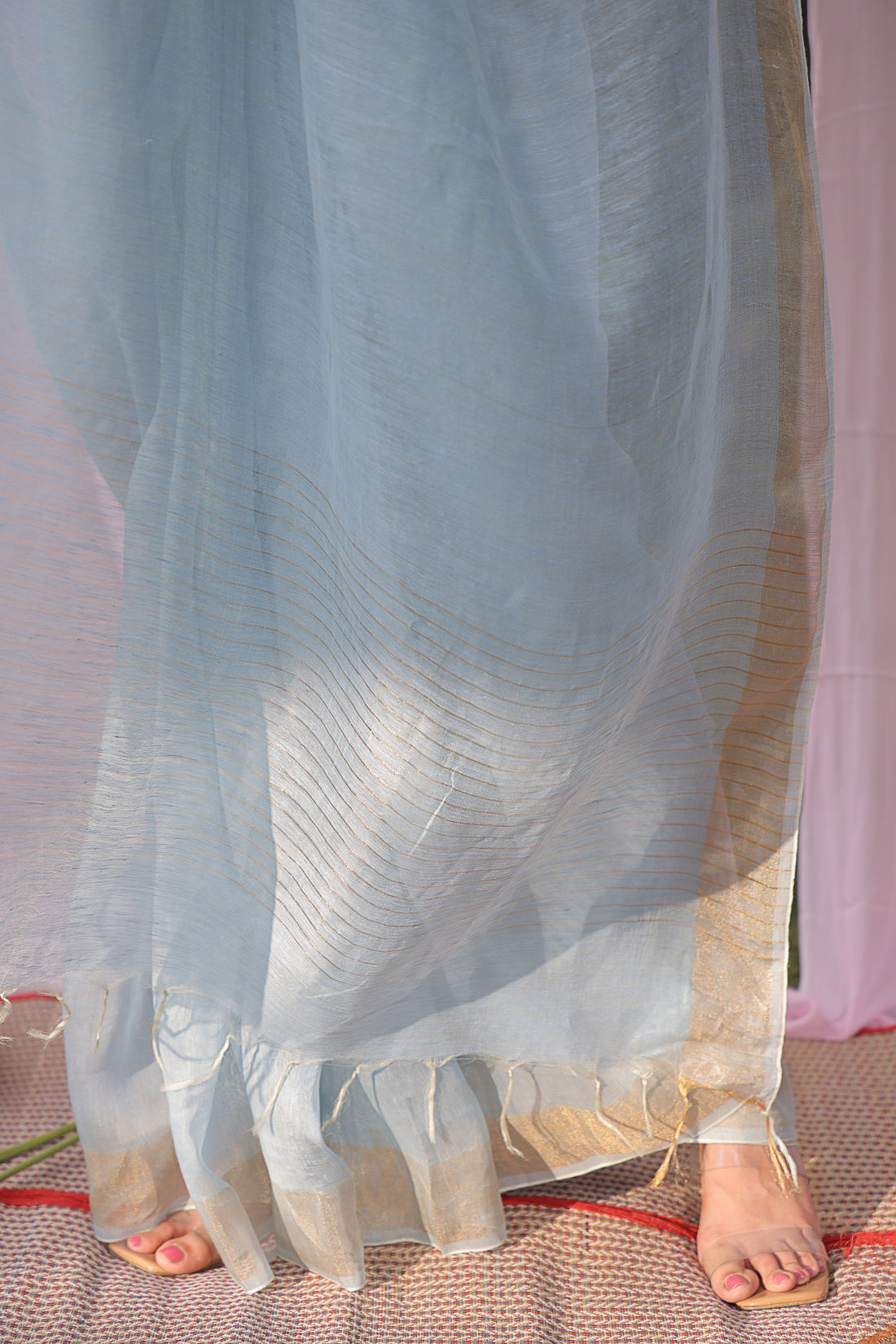 Powder Blue Linen Silk Saree