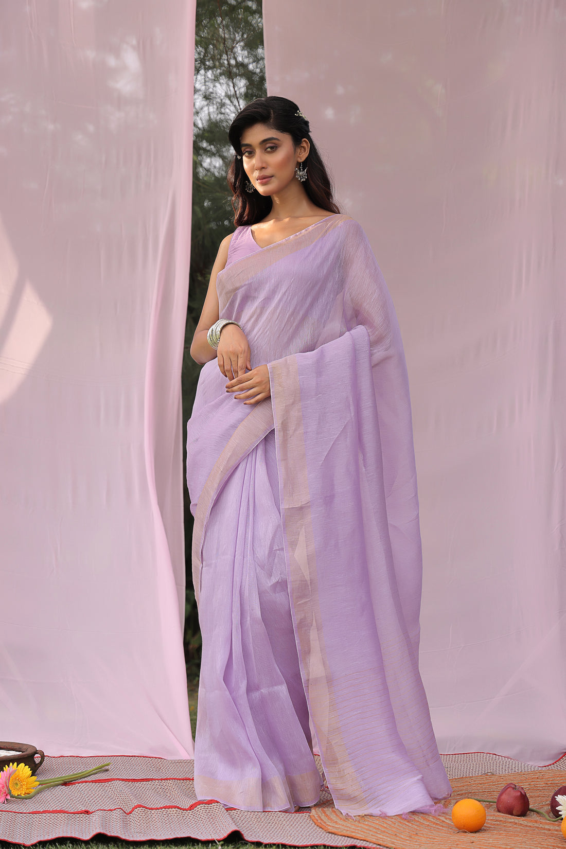 Lavender Dreams Linen Silk Saree