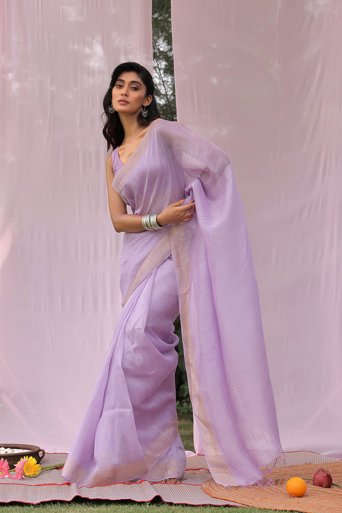 Lavender Dreams Linen Silk Saree