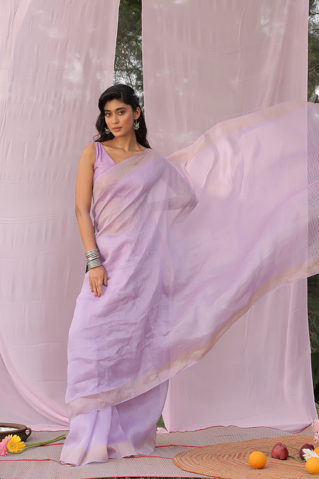 Lavender Dreams Linen Silk Saree