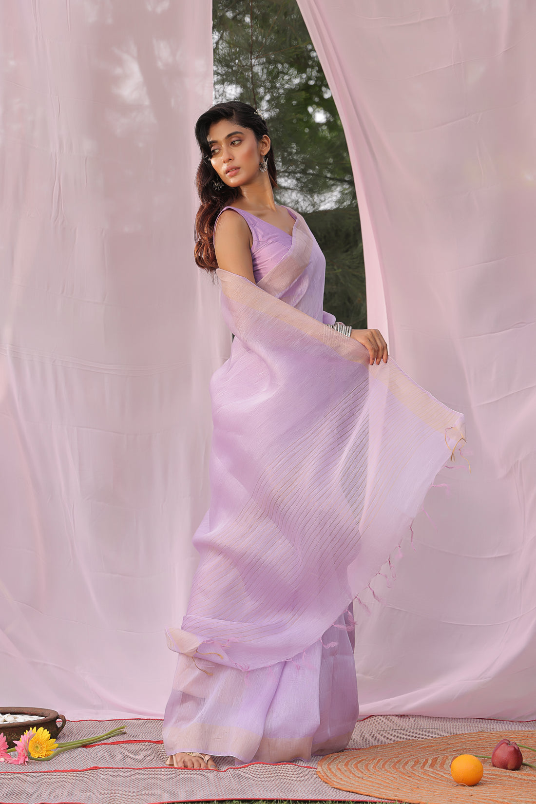 Lavender Dreams Linen Silk Saree