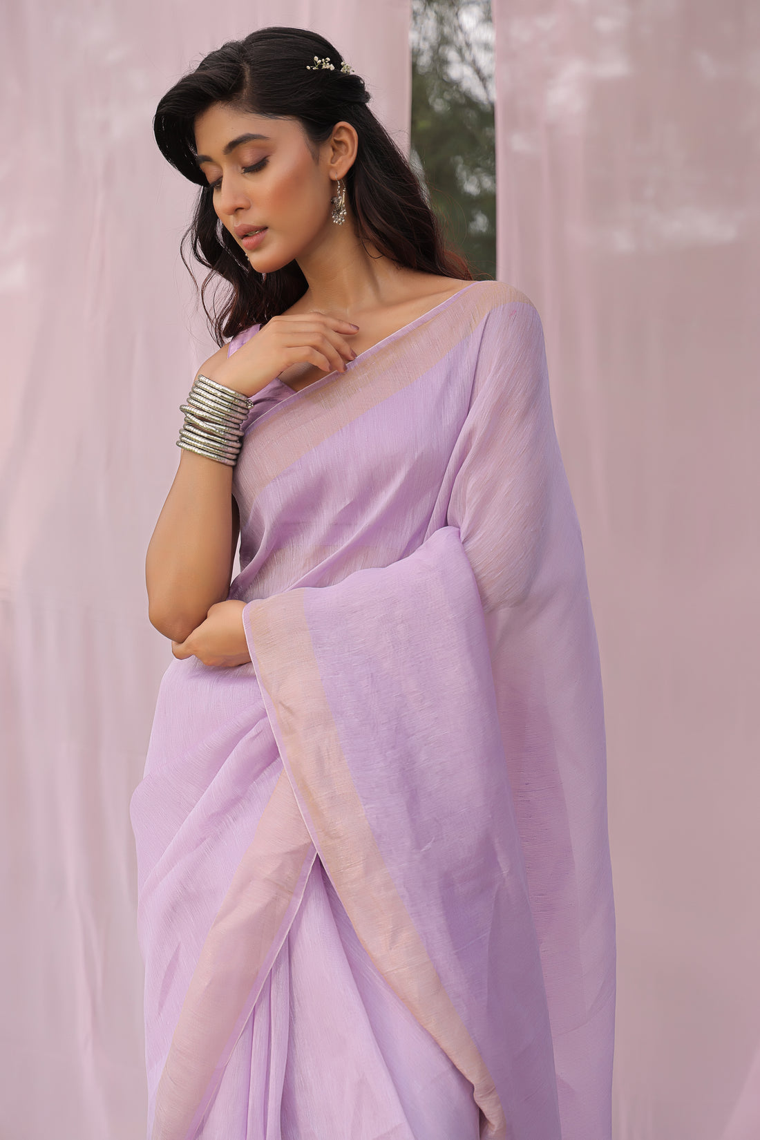 Lavender Dreams Linen Silk Saree