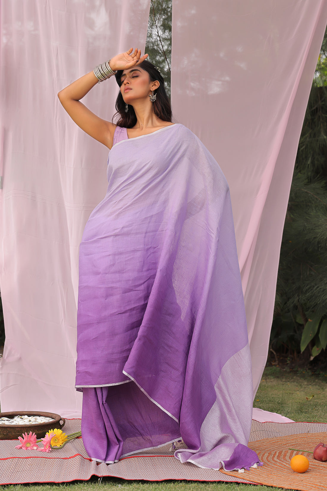 Lavender Ombre Linen Sari