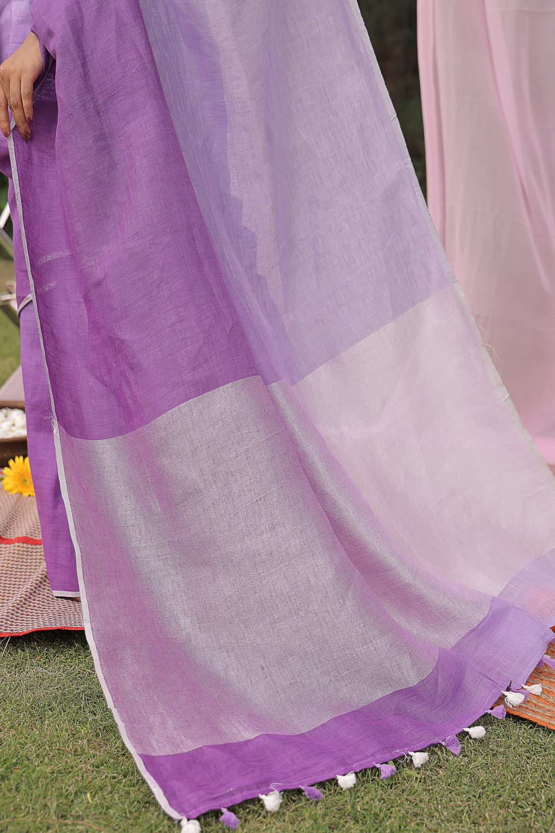 Lavender Ombre Linen Sari