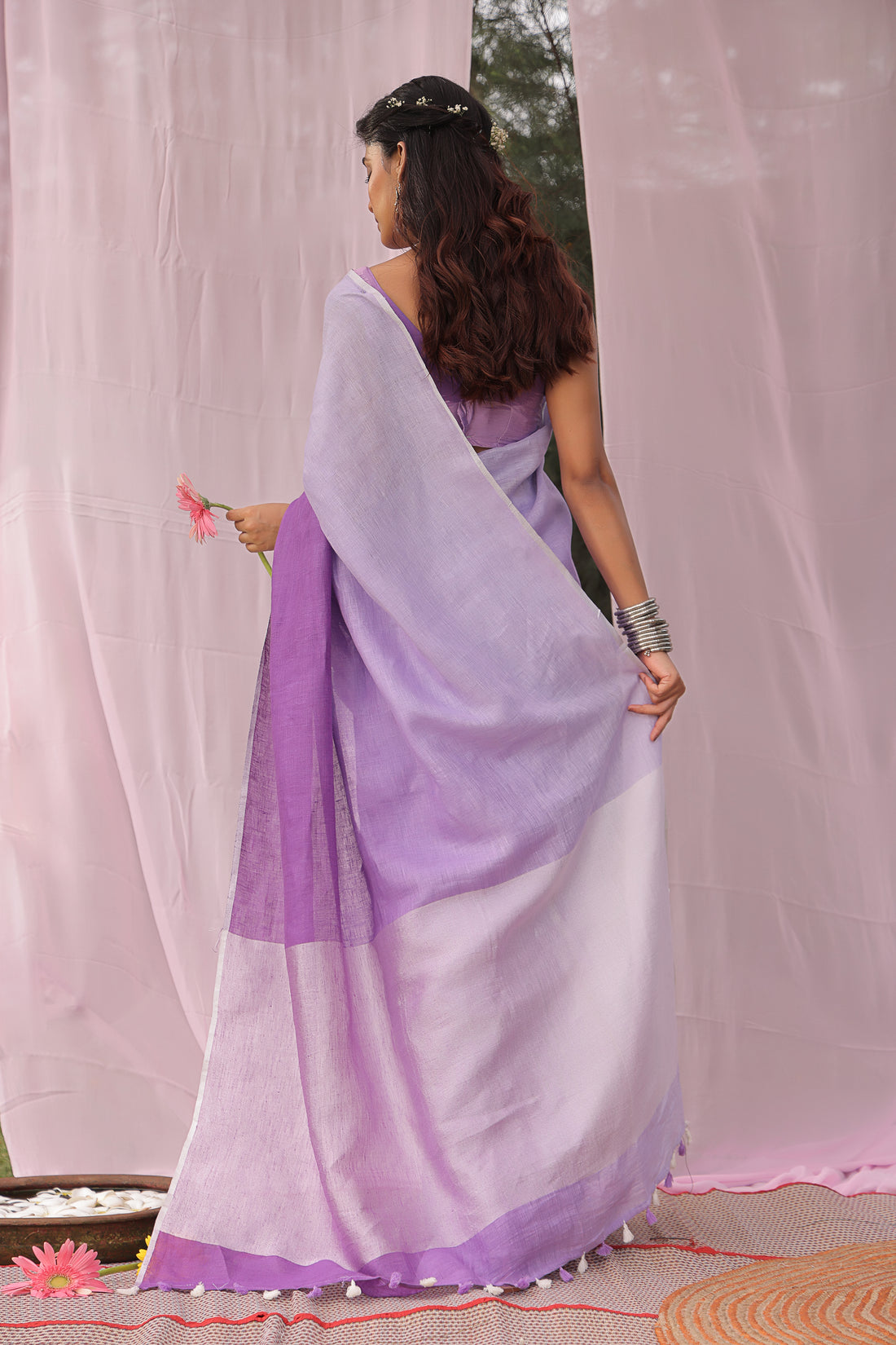 Lavender Ombre Linen Sari