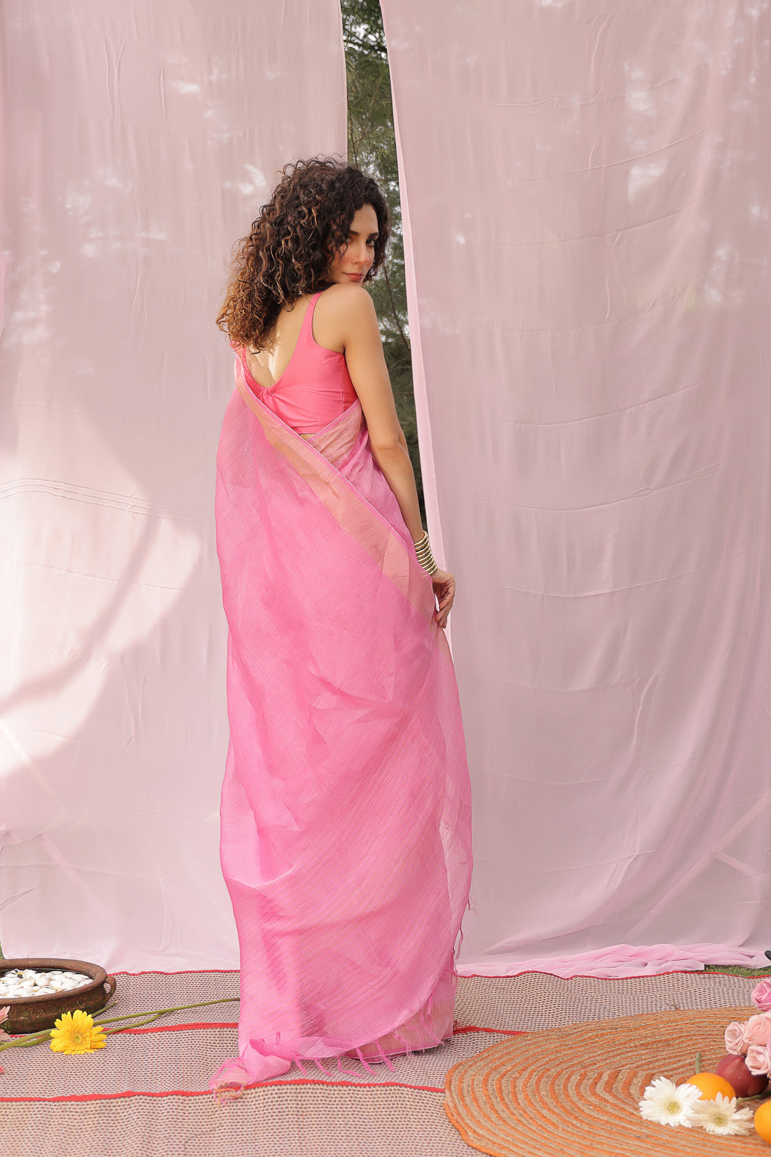 Surmai Pastel Pink Linen Silk Saree