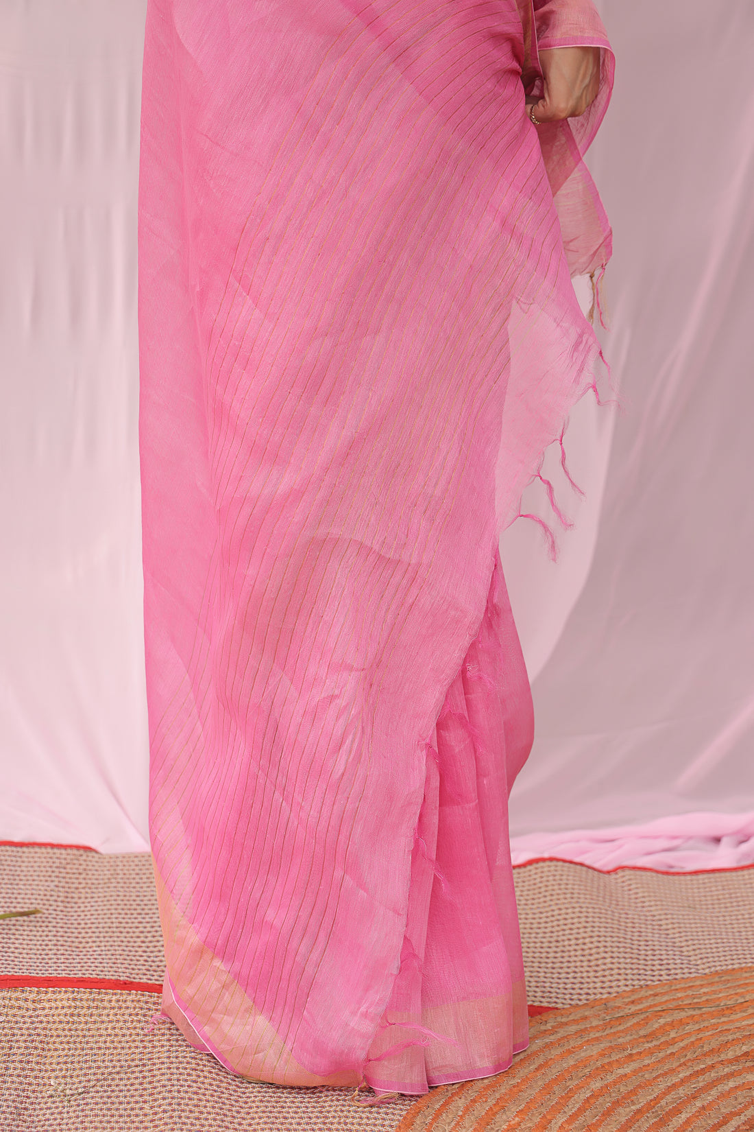 Surmai Pastel Pink Linen Silk Saree