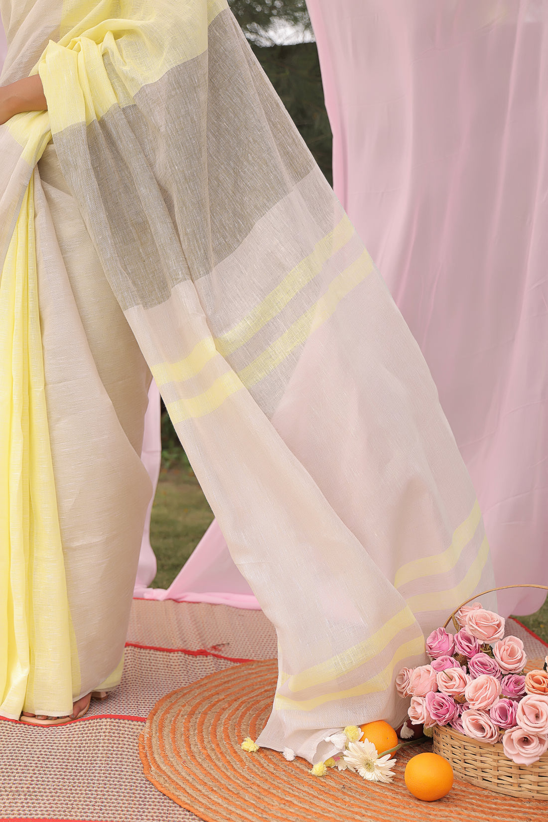 Lemon Mist Pure Linen Saree