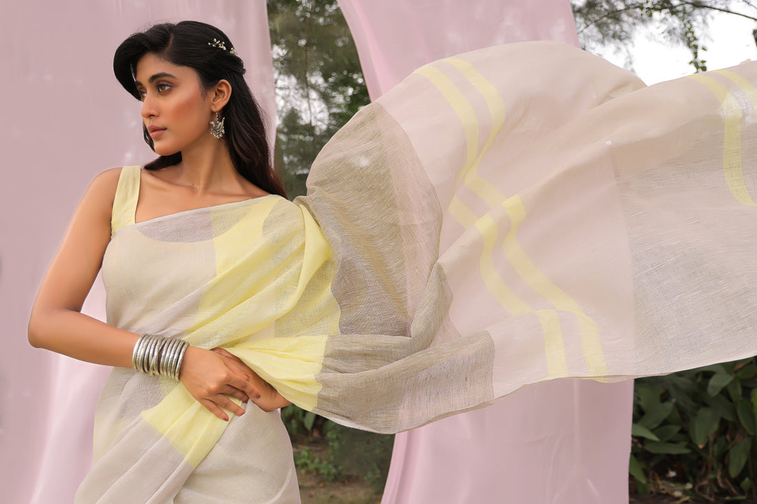 Lemon Mist Pure Linen Saree