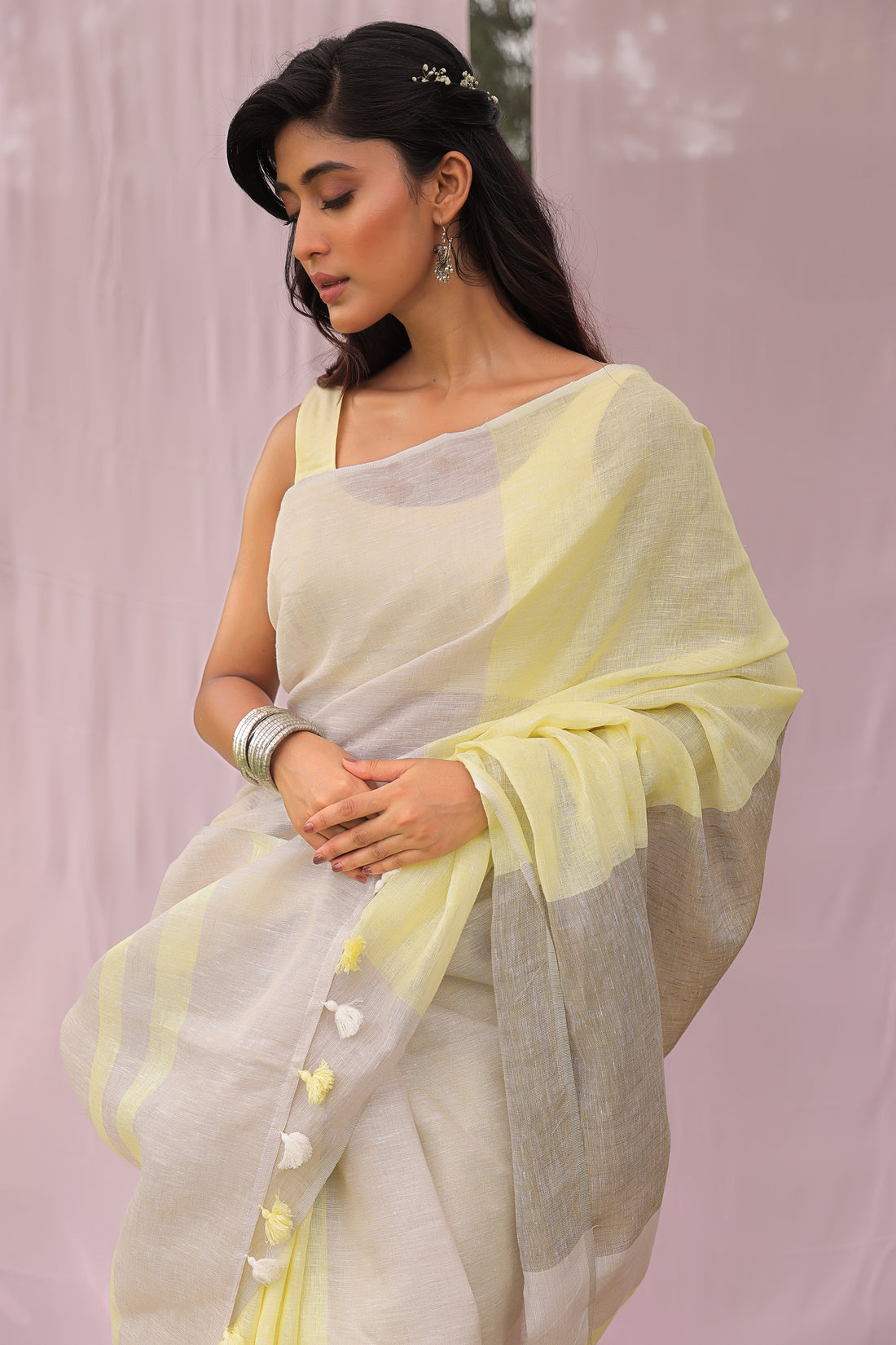 Lemon Mist Pure Linen Saree