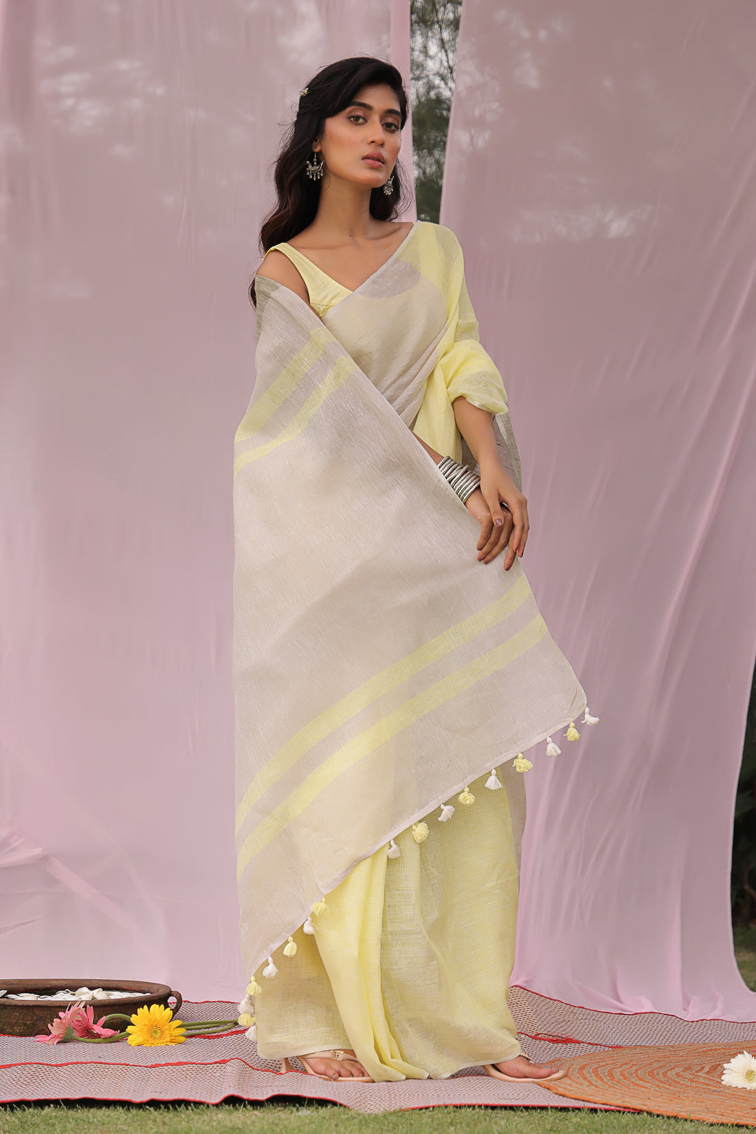 Lemon Mist Pure Linen Saree