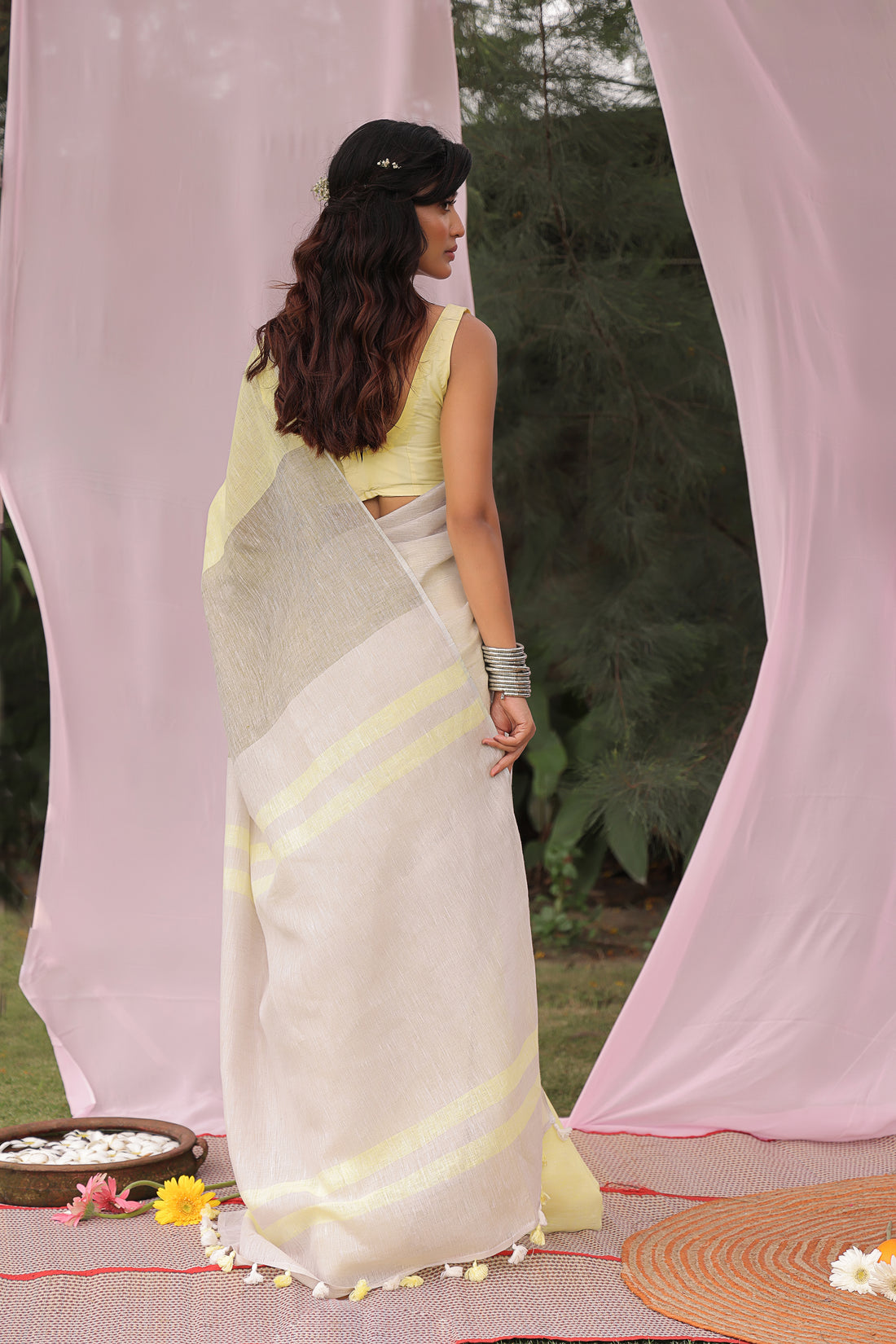 Lemon Mist Pure Linen Saree