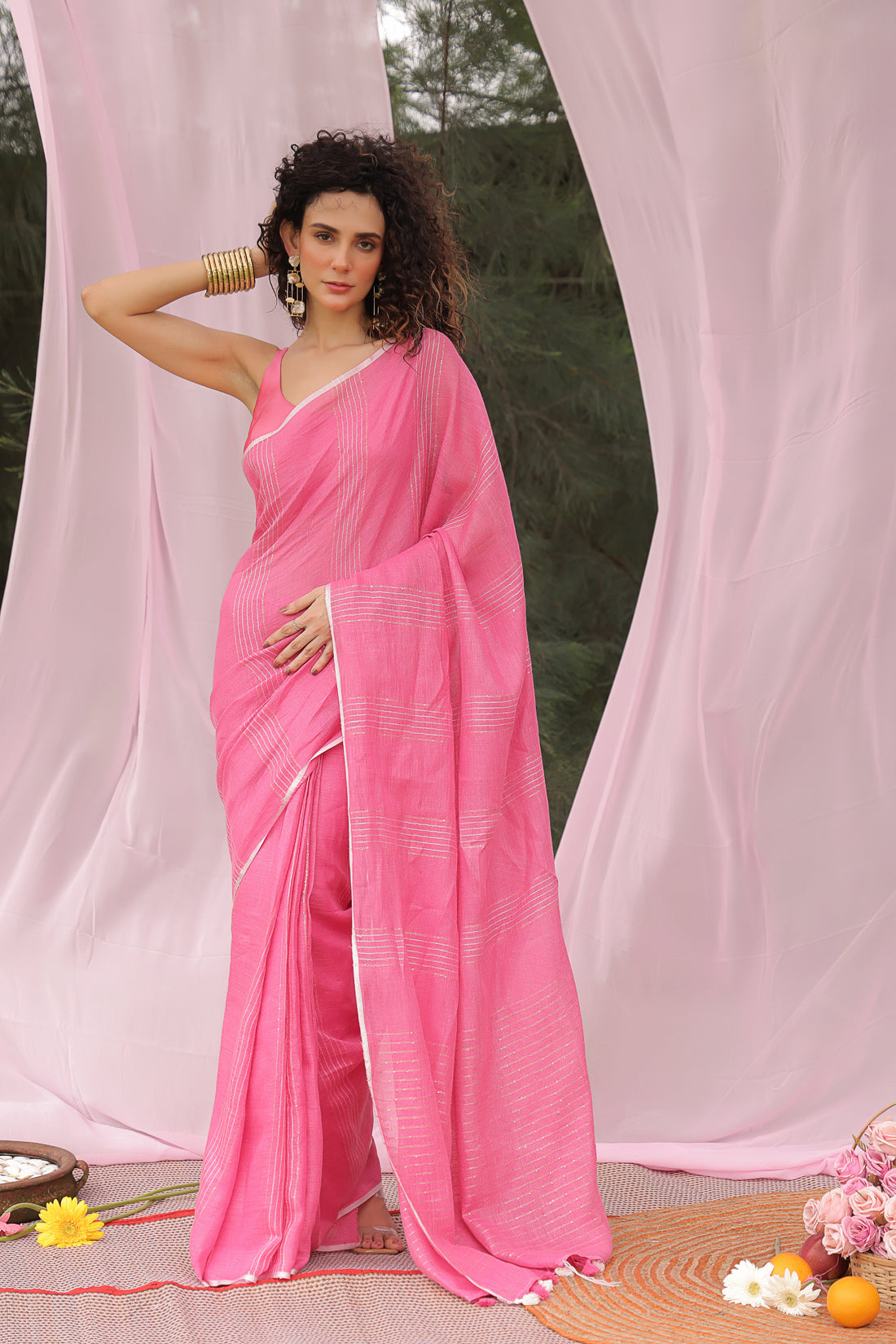 Rosy Linen Saree