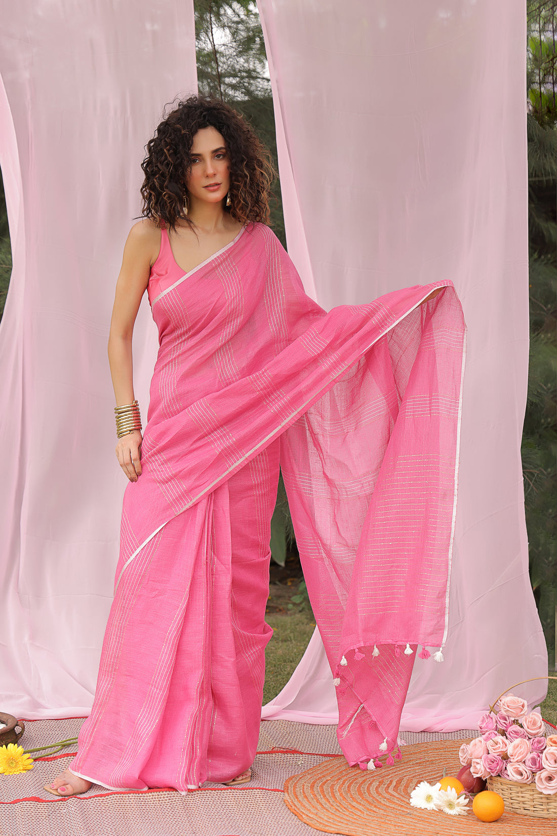 Rosy Linen Saree