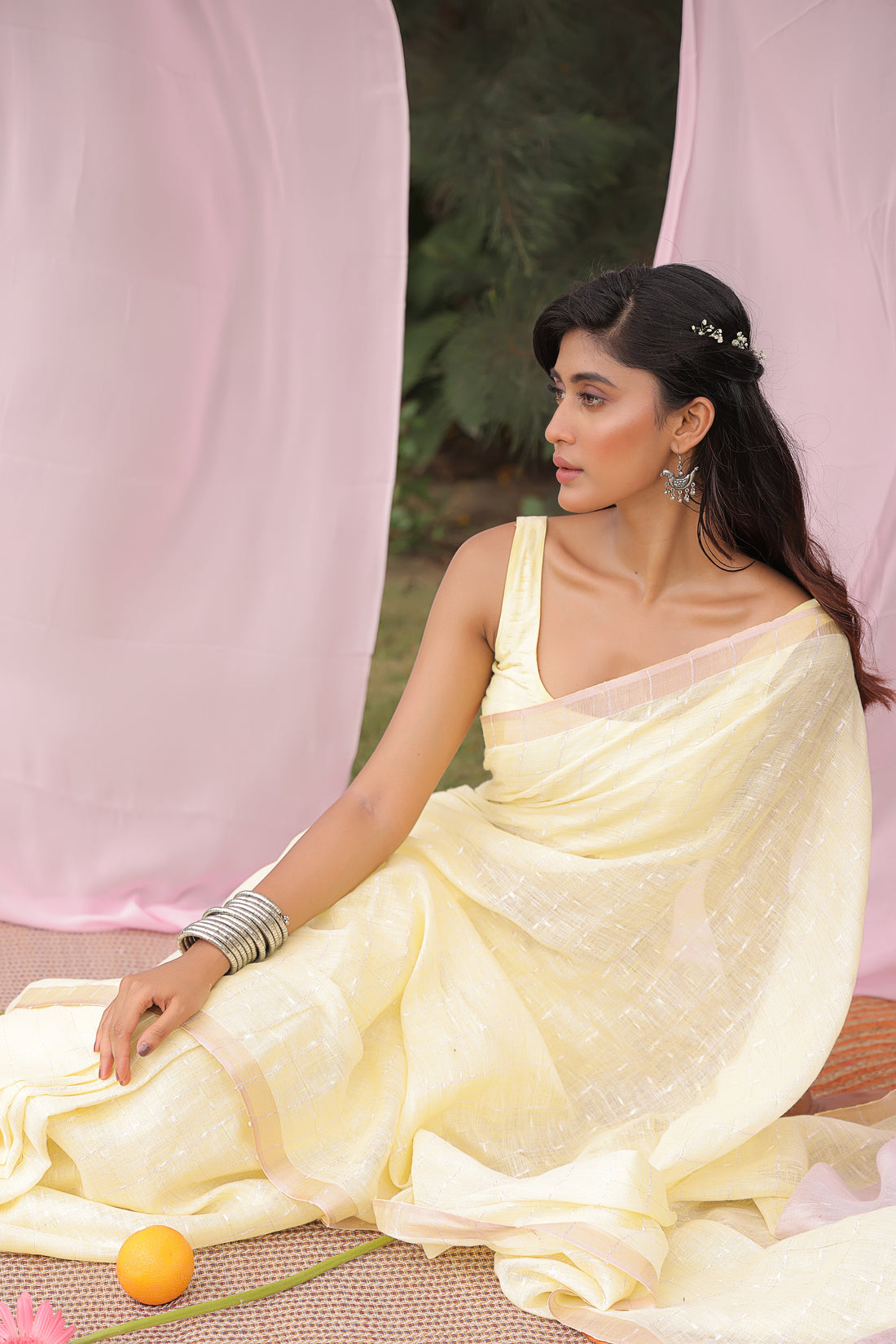 Golden Breeze Linen Saree