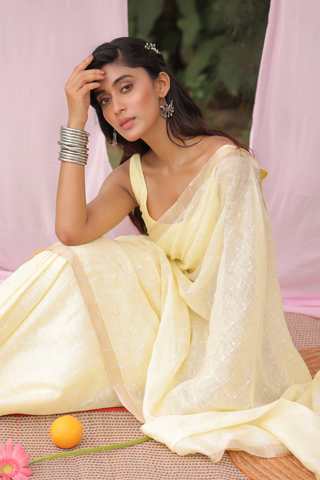 Golden Breeze Linen Saree