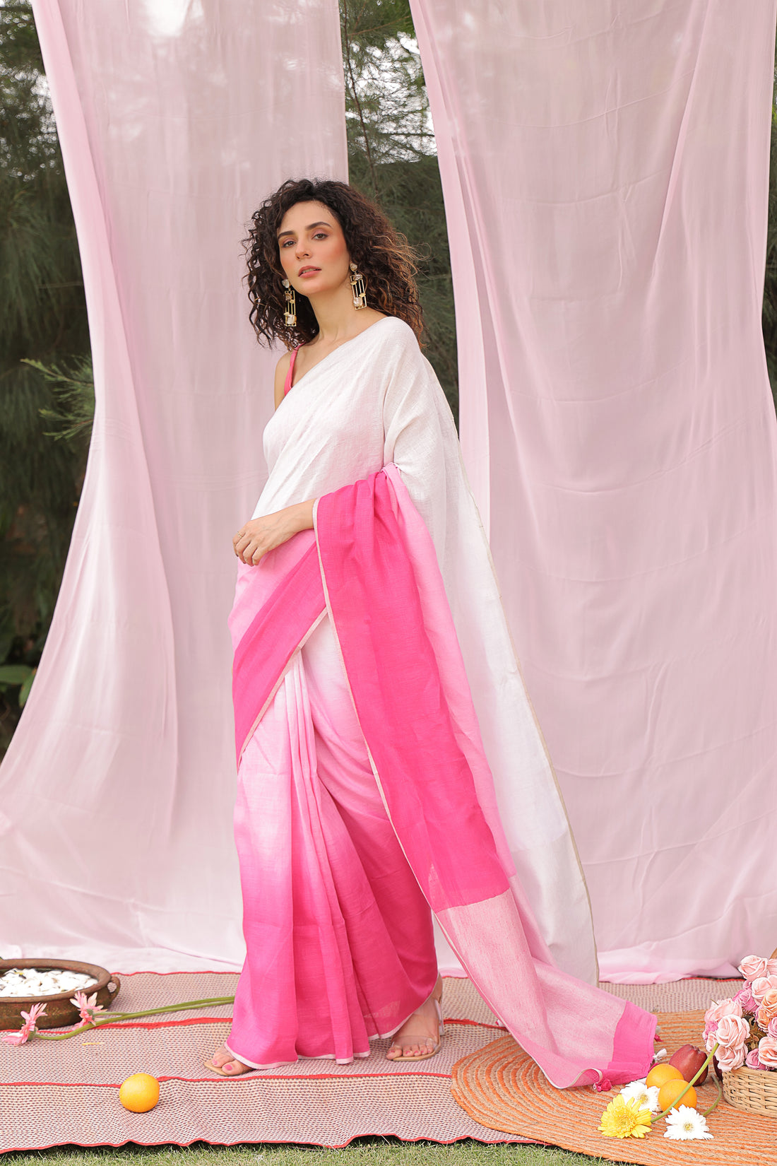 Pink Dream Ombre Linen Saree