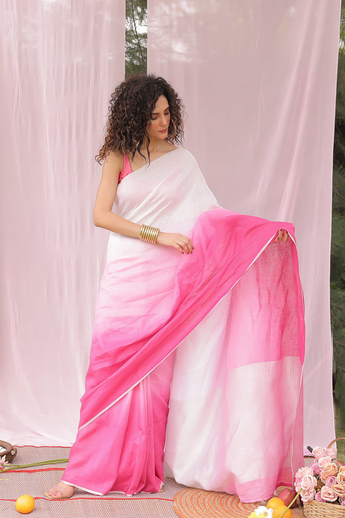 Pink Dream Ombre Linen Saree