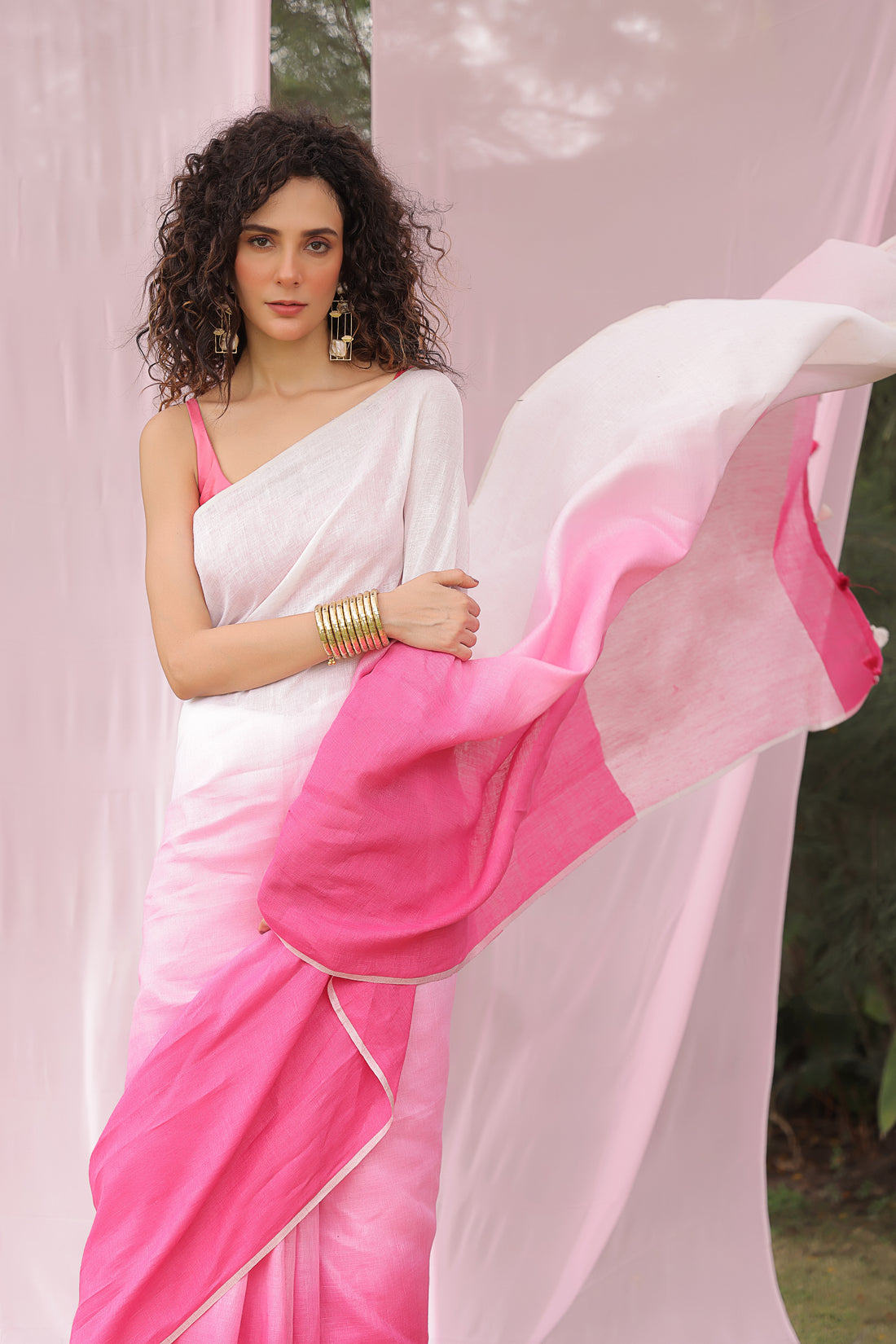 Pink Dream Ombre Linen Saree