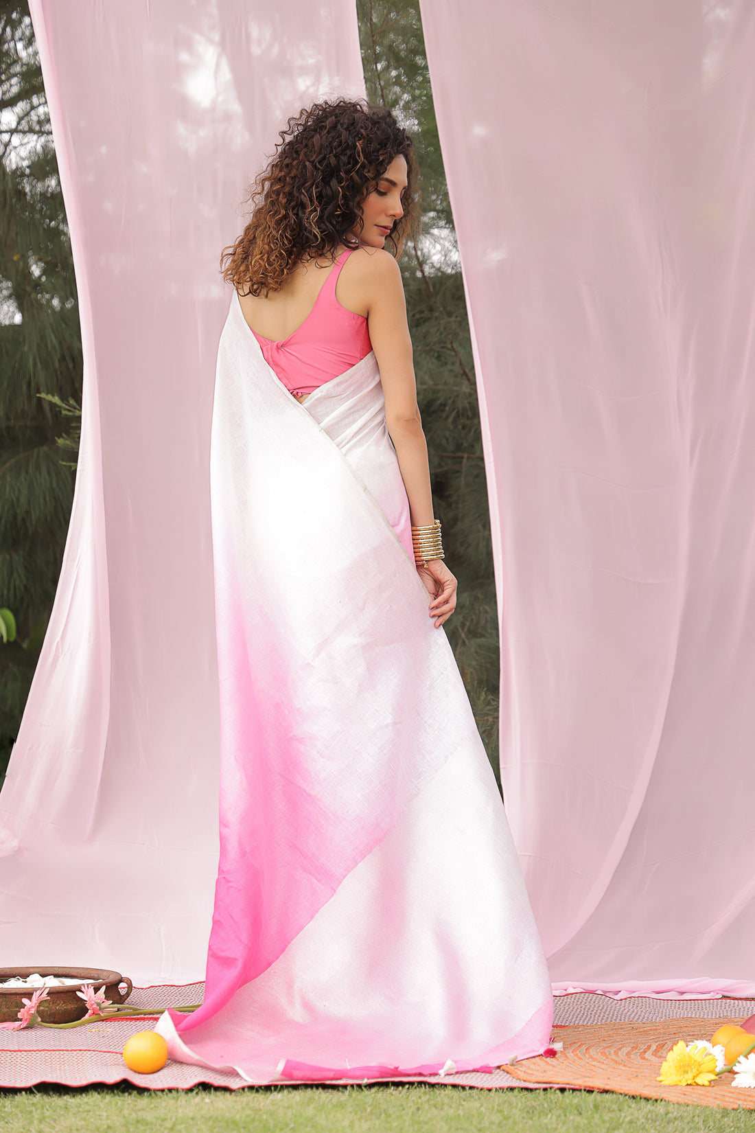 Pink Dream Ombre Linen Saree