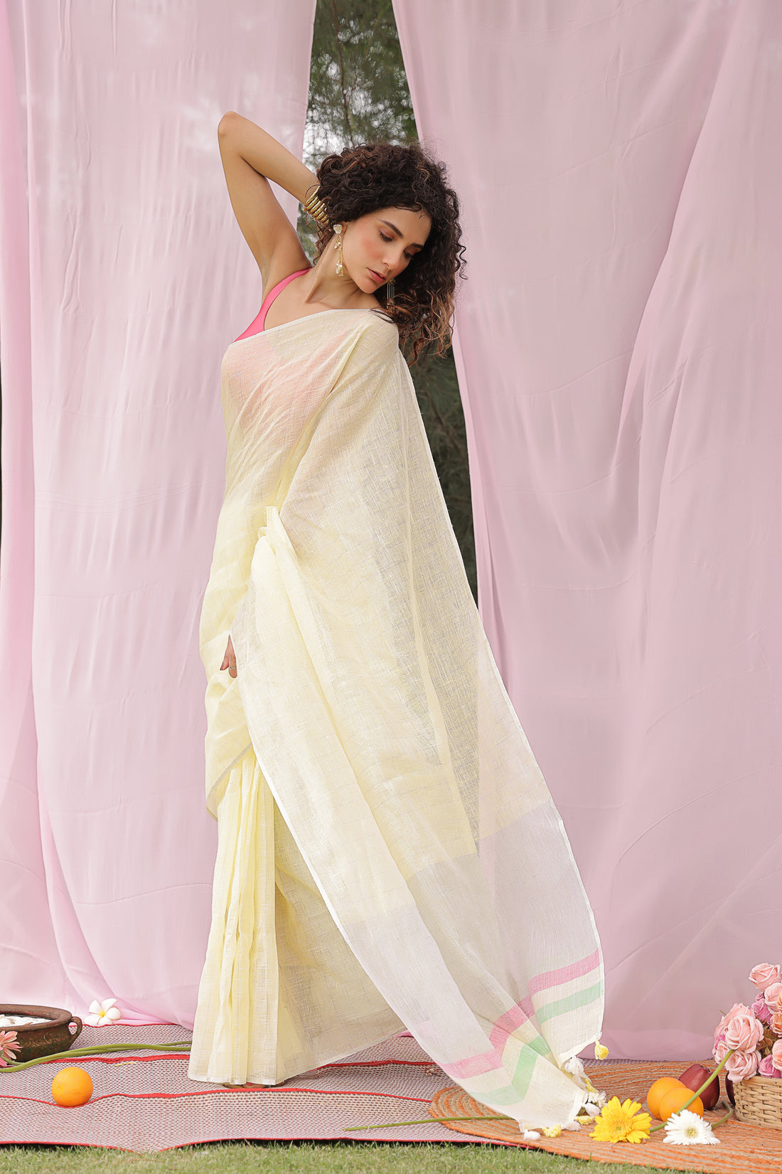 Honey Dew Linen Saree