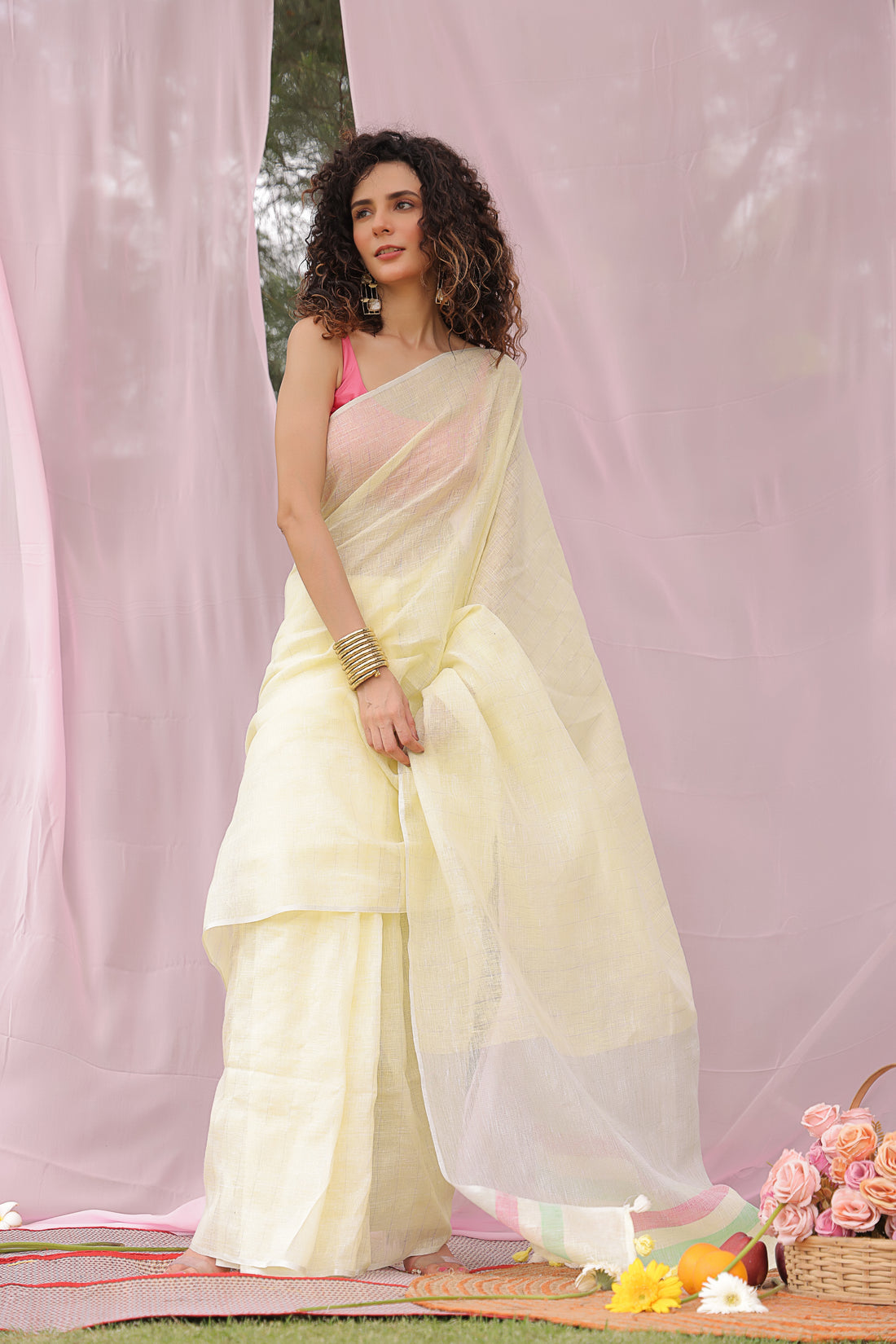 Honey Dew Linen Saree