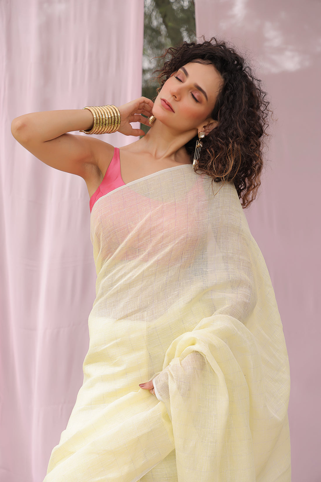 Honey Dew Linen Saree