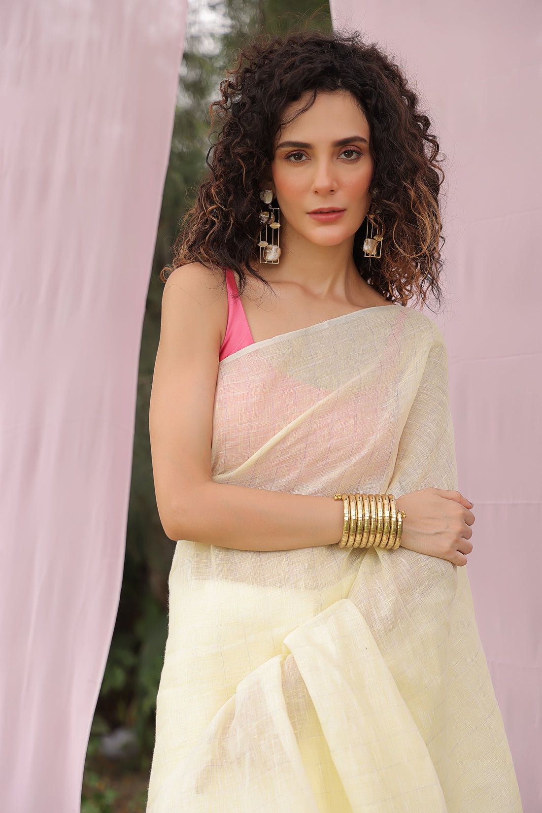 Honey Dew Linen Saree